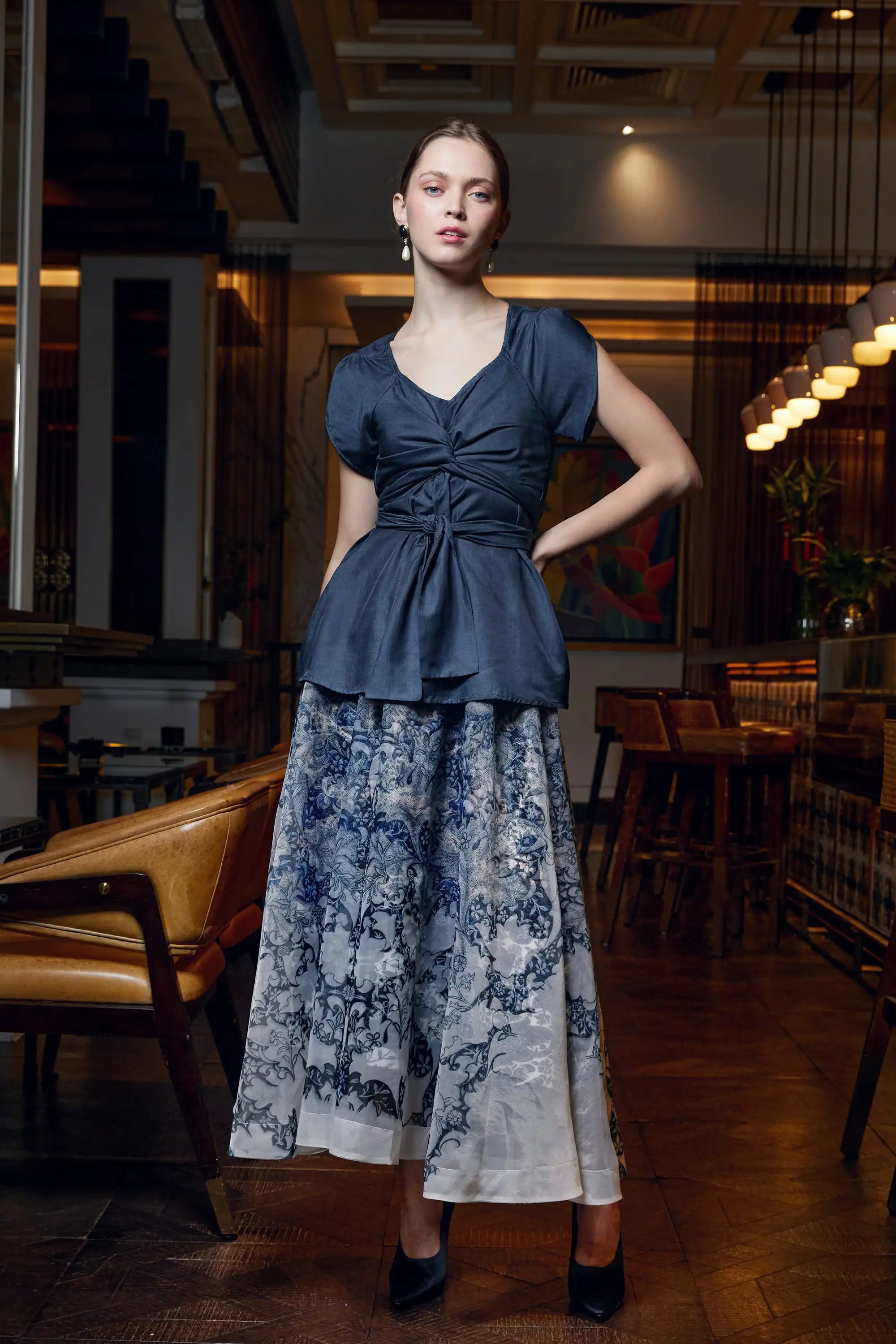 Criss Cross Tulip Blouse (Navy)