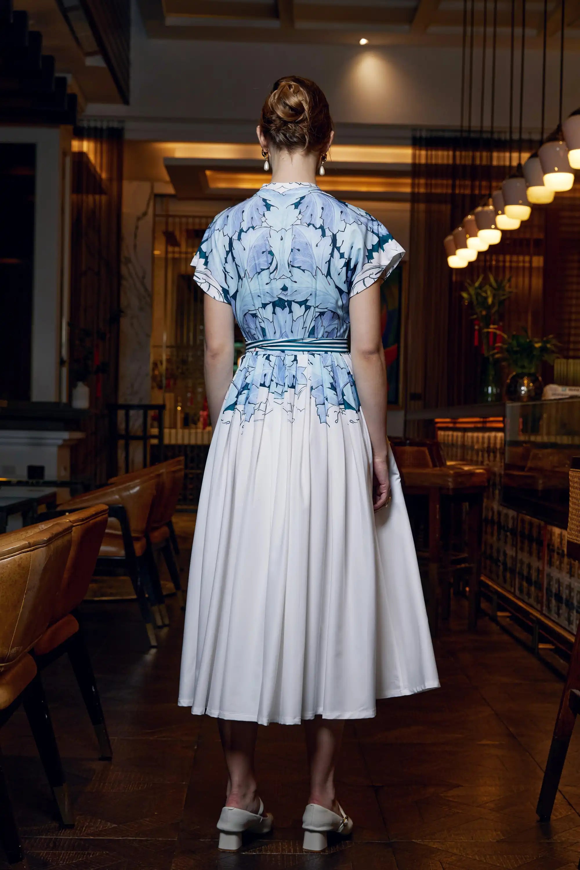 Stand Collar Dual Pleat Dress (Acanthus)