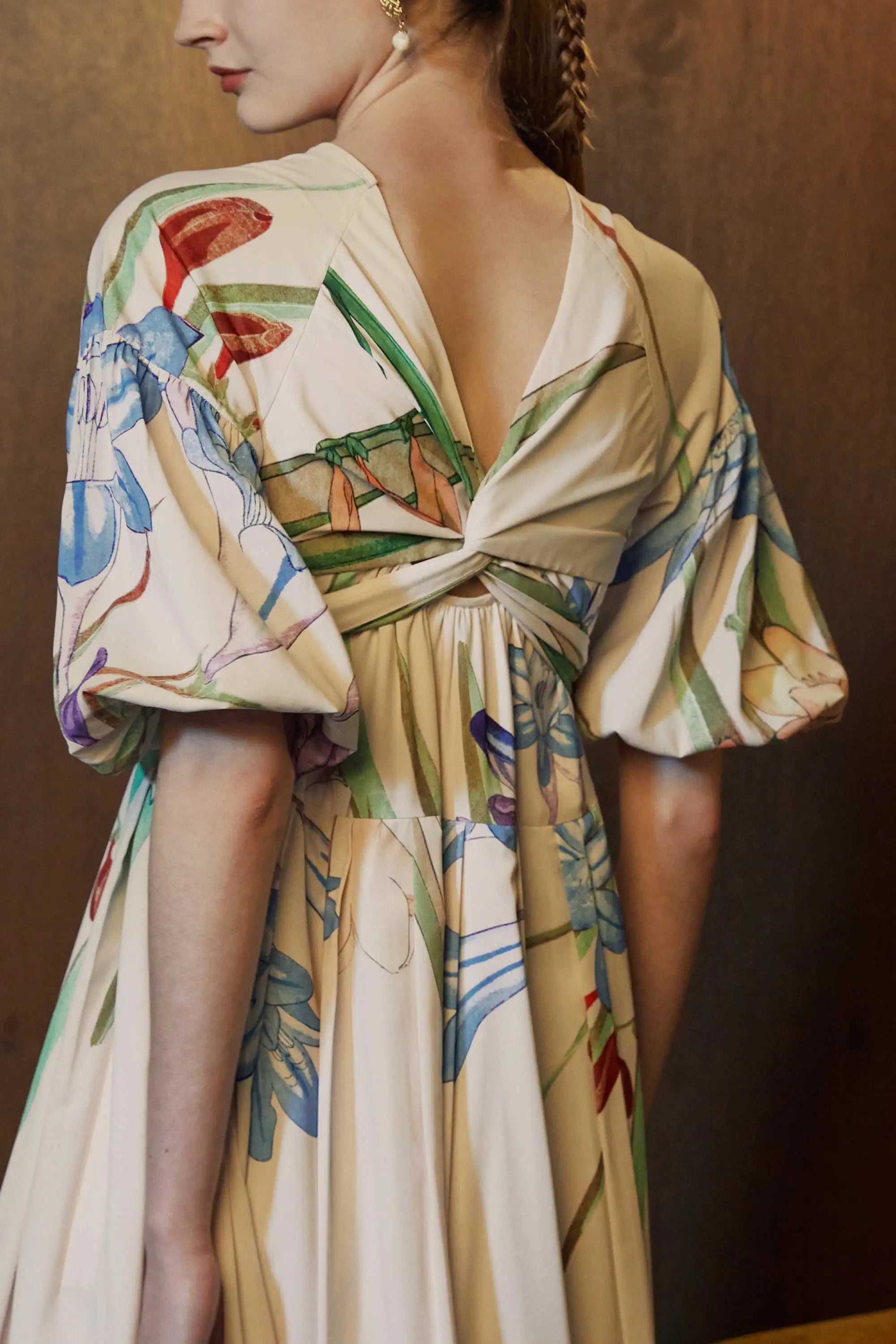 Back-to-Front Parachute Sleeves Midi Dress (Freesia)