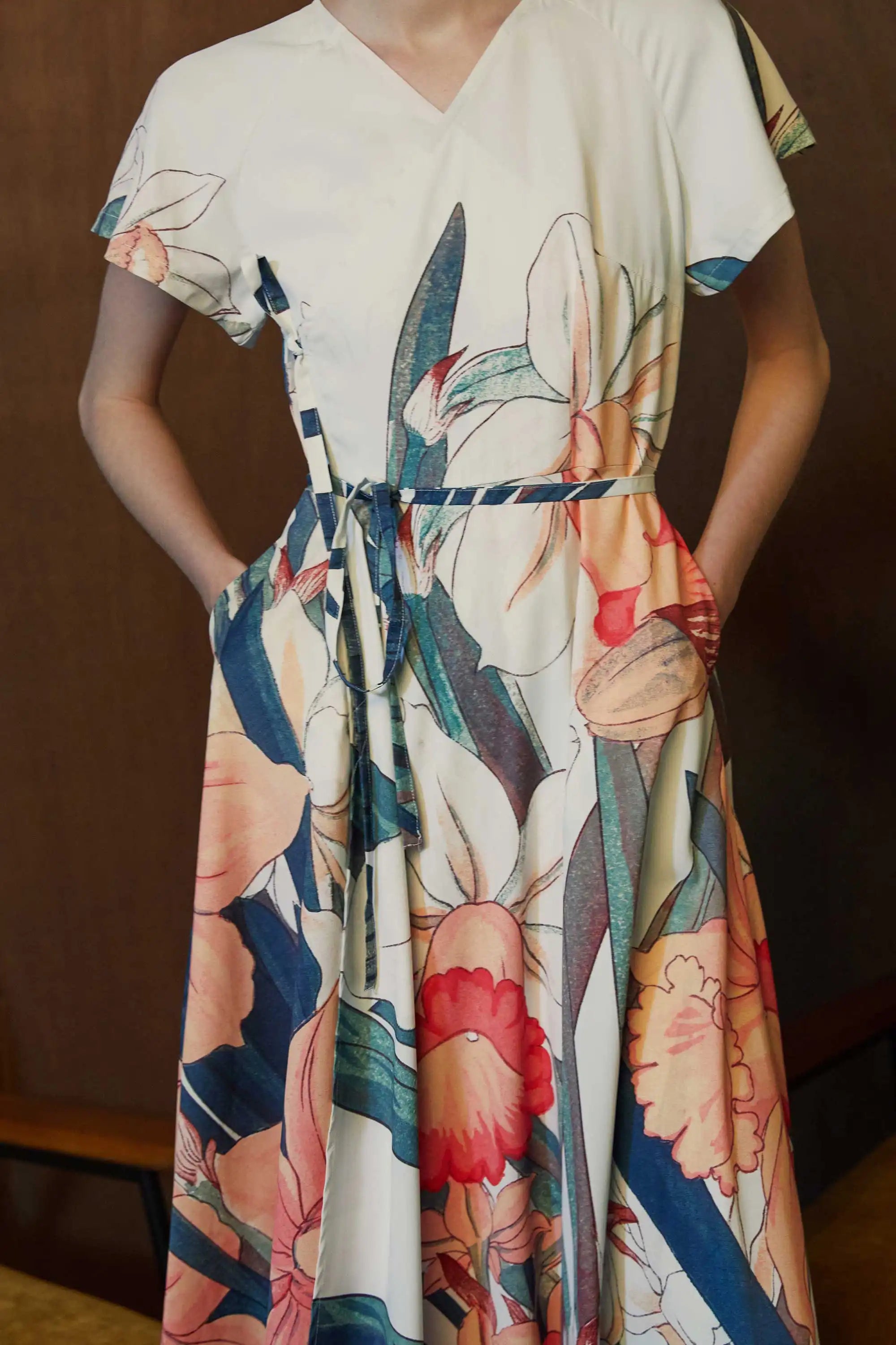 Flutter Sleeves Wrap Midi Dress (Daffodil)