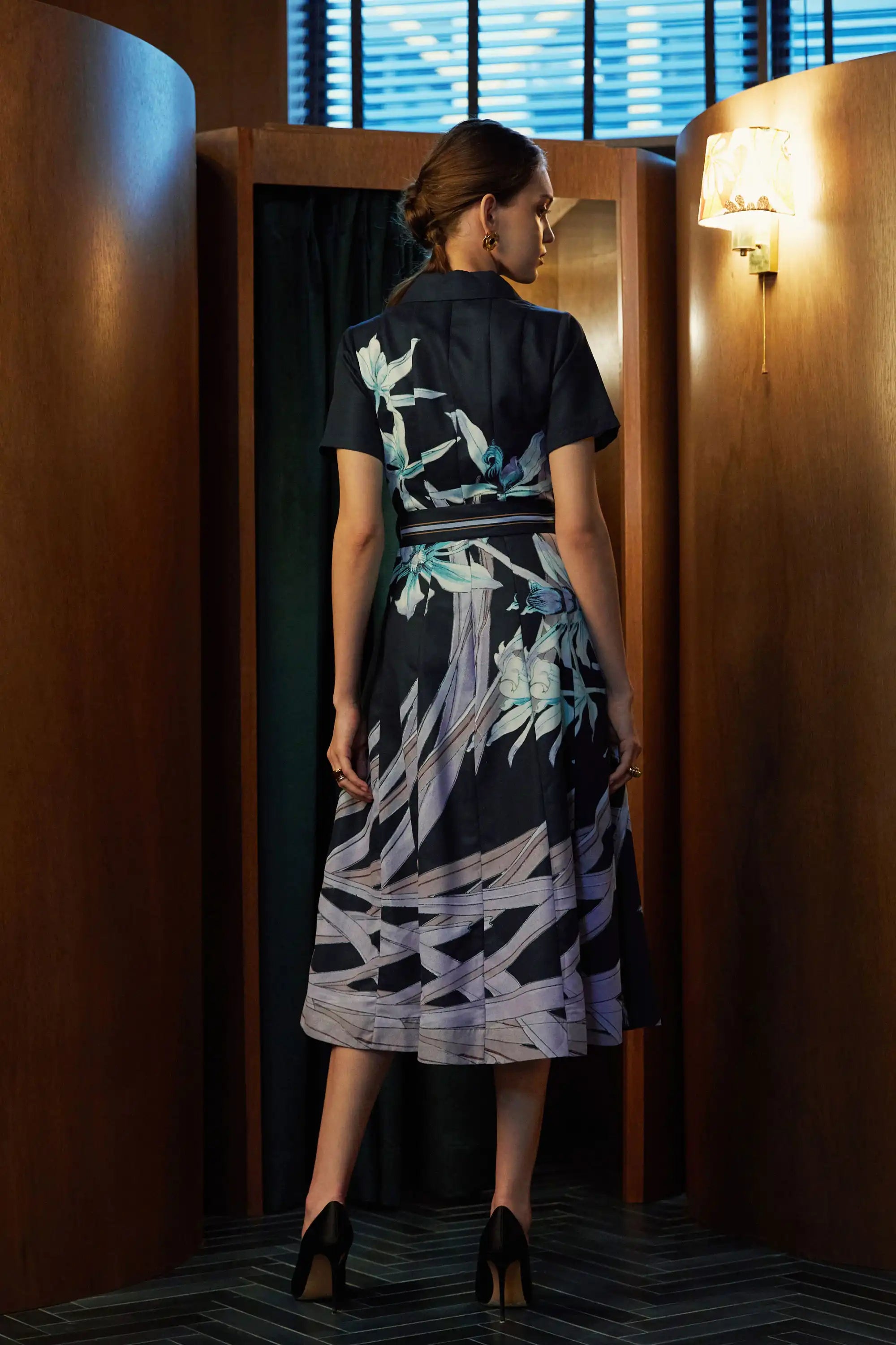 Shawl Collar Panel Dress (Cymbidium Orchid)