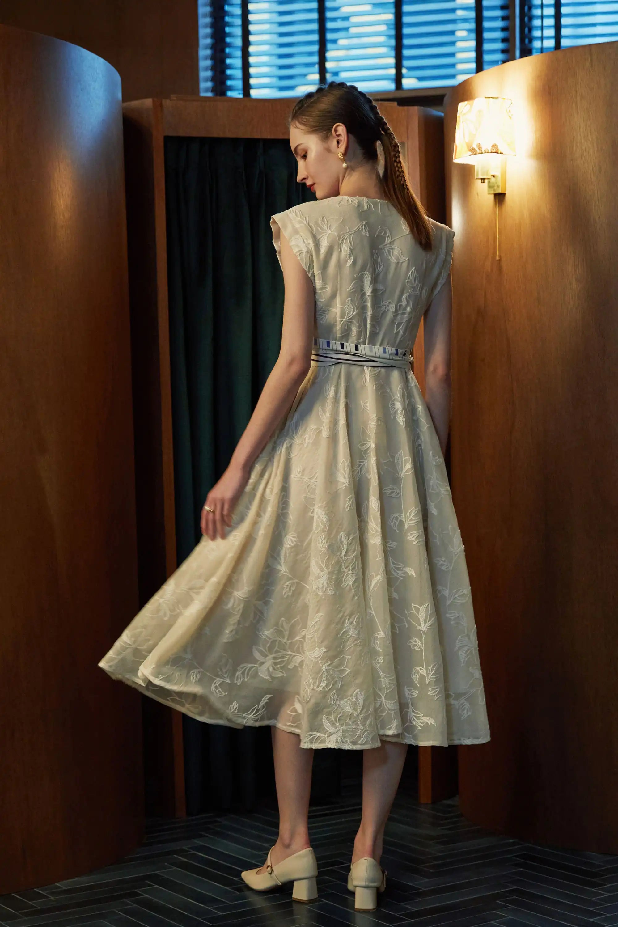 Square Sleeves Fit & Flare Dress (Lace)