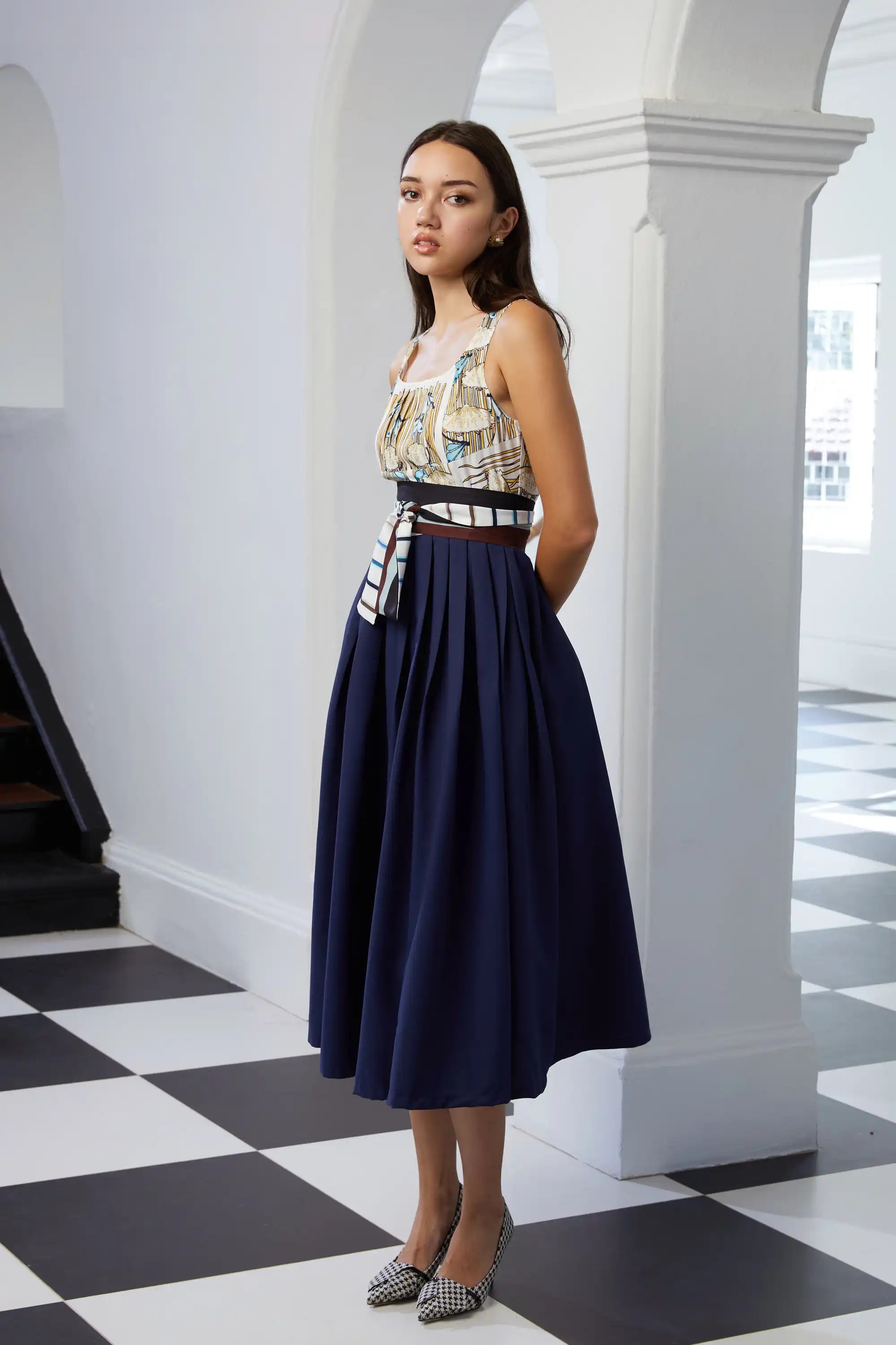 Bustier Box Pleats Dress (Dragonfly)