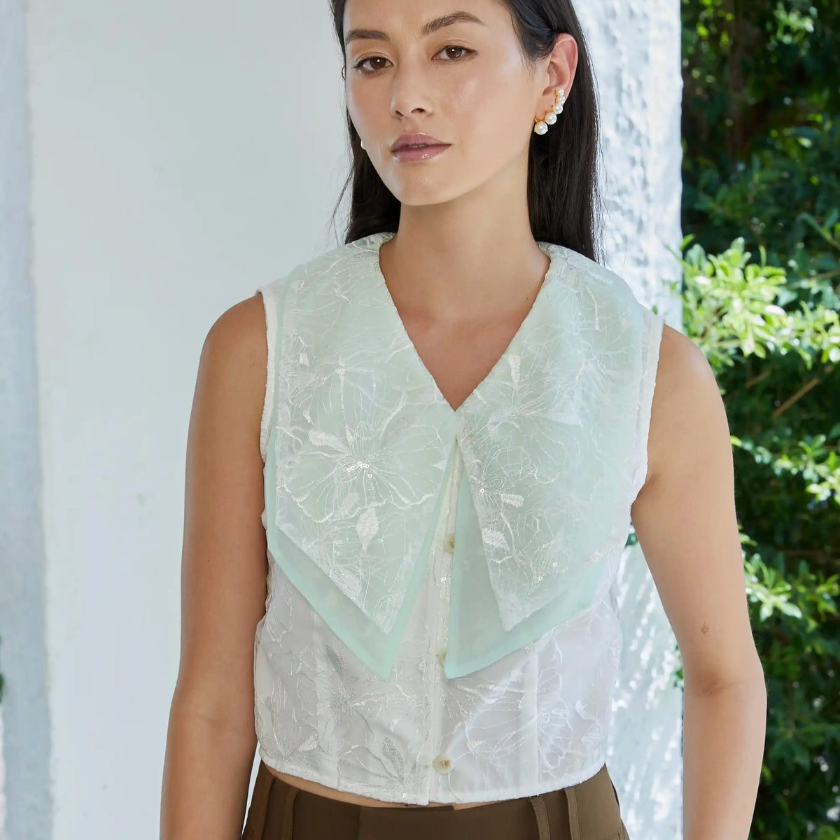Cascade Collar Top – White Mint | Reckless Ericka