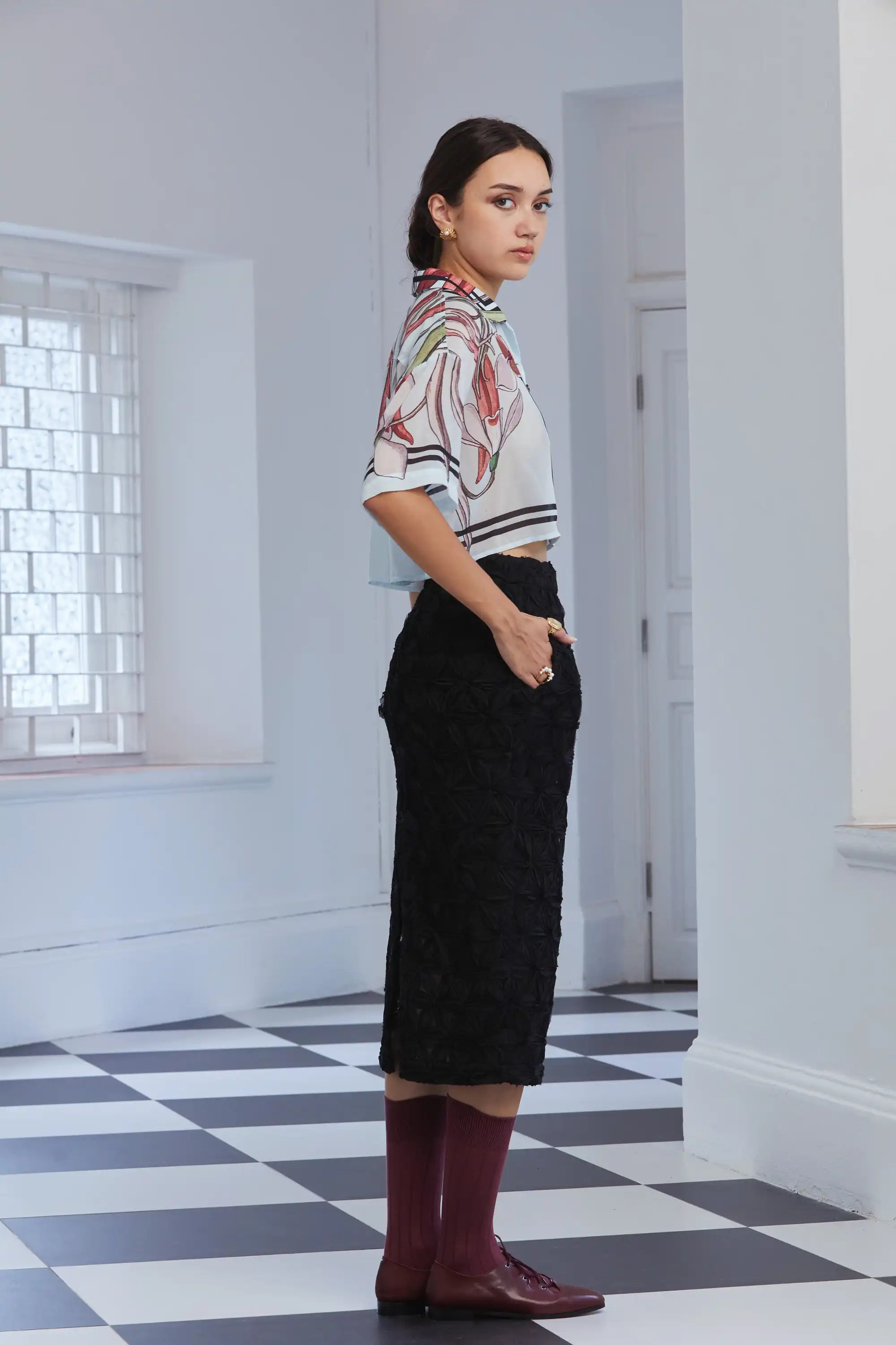 Cropped Cuban Shirt (Snowdrop)