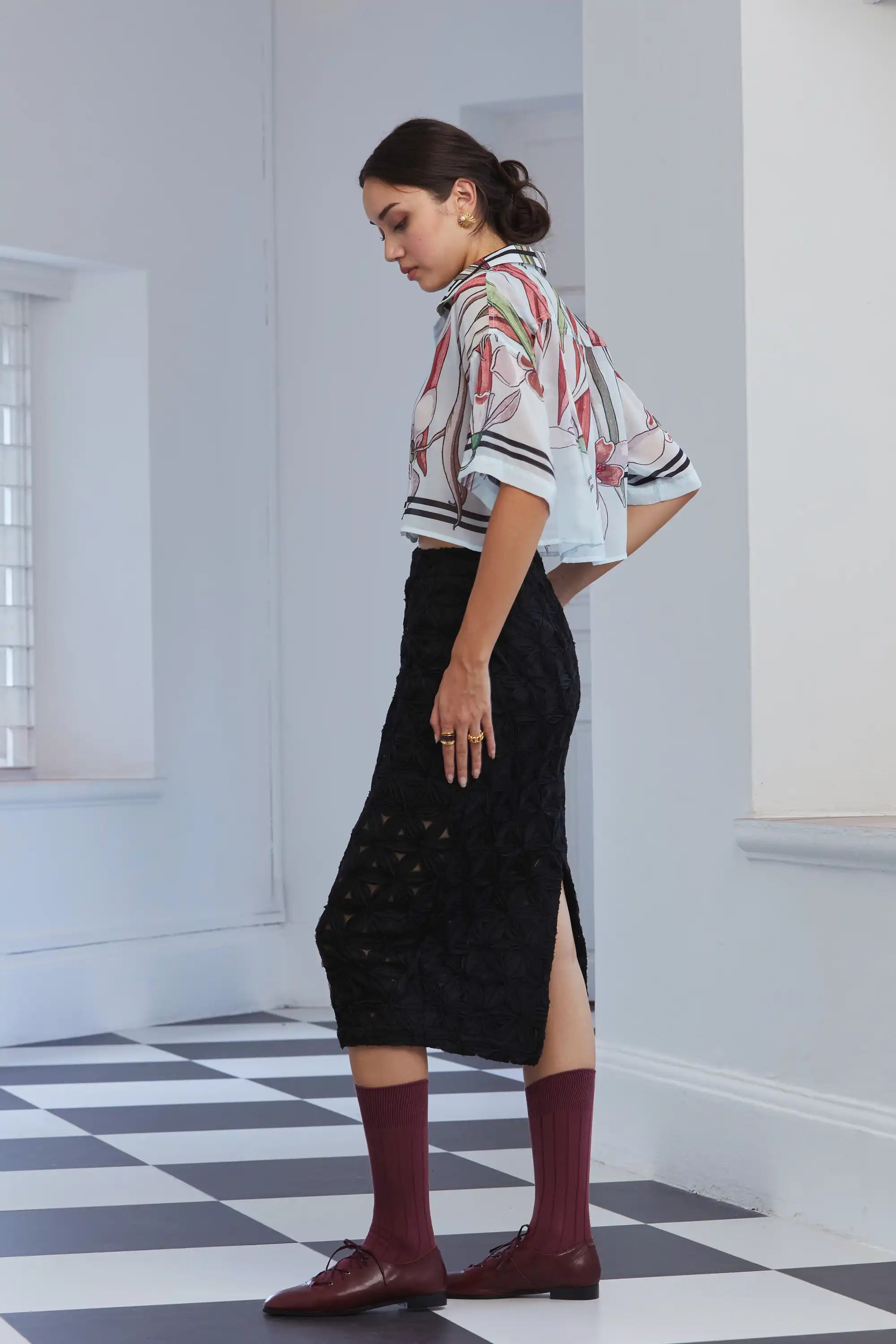 Cropped Cuban Shirt (Snowdrop)