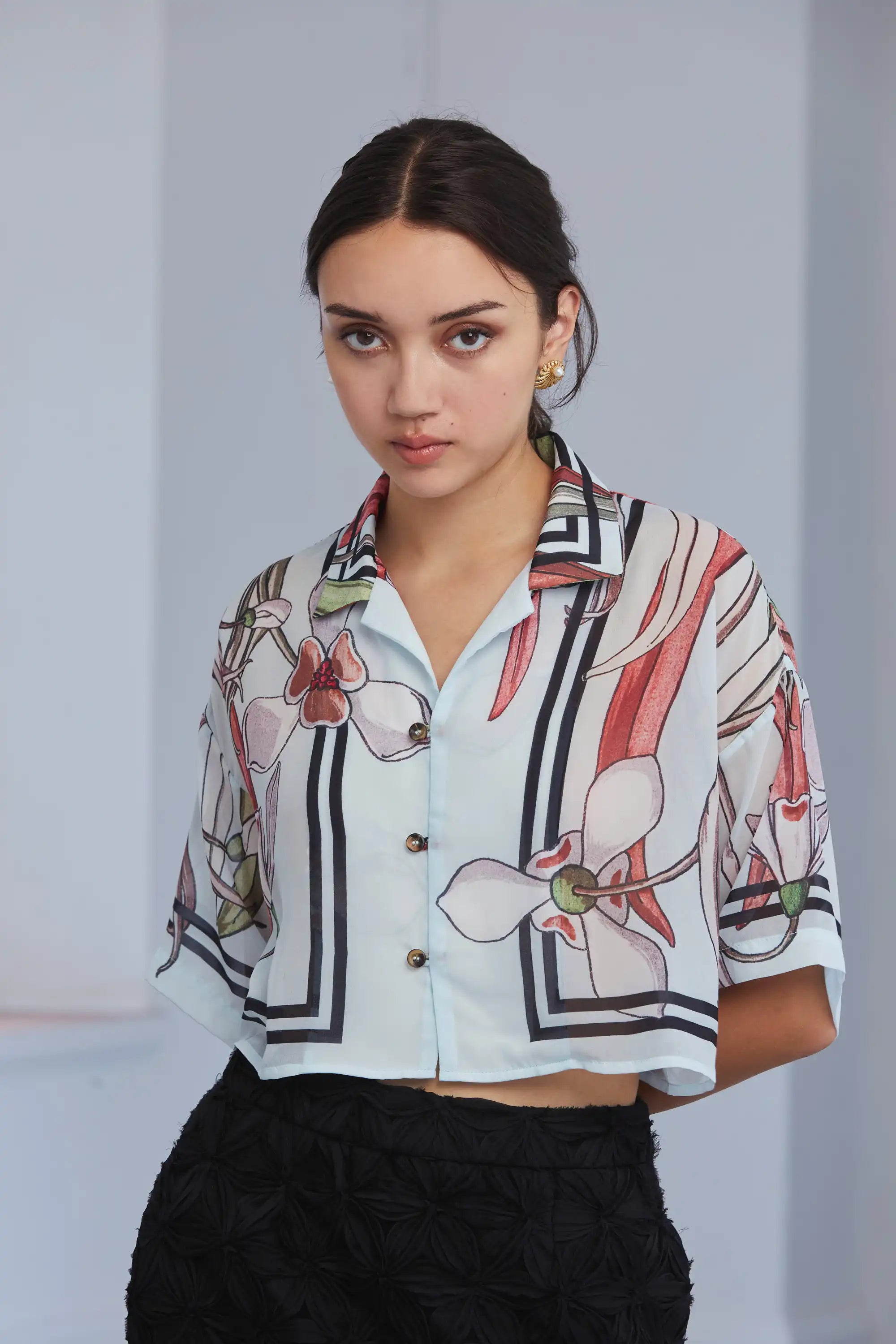 Cropped Cuban Shirt (Snowdrop)
