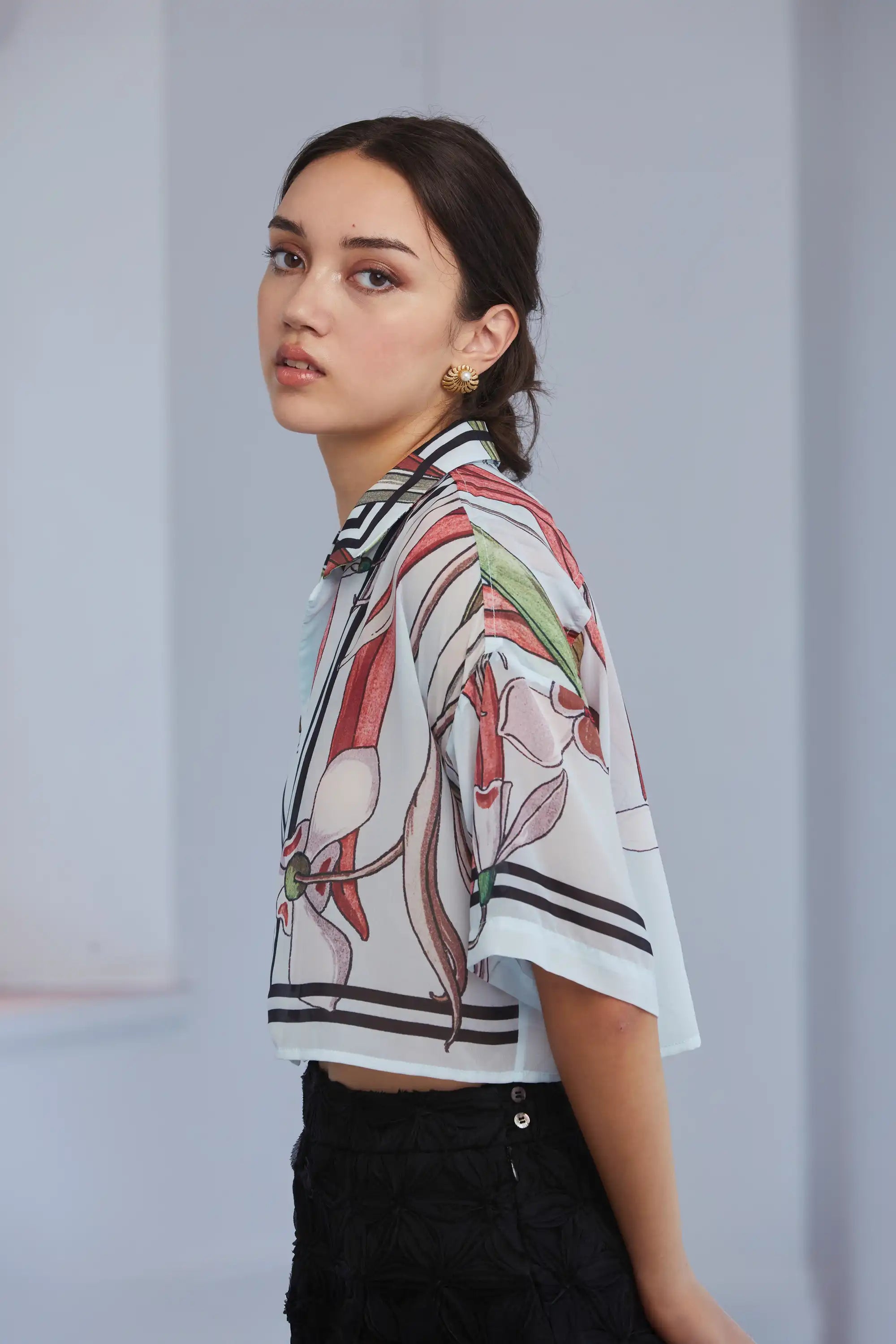 Cropped Cuban Shirt (Snowdrop)