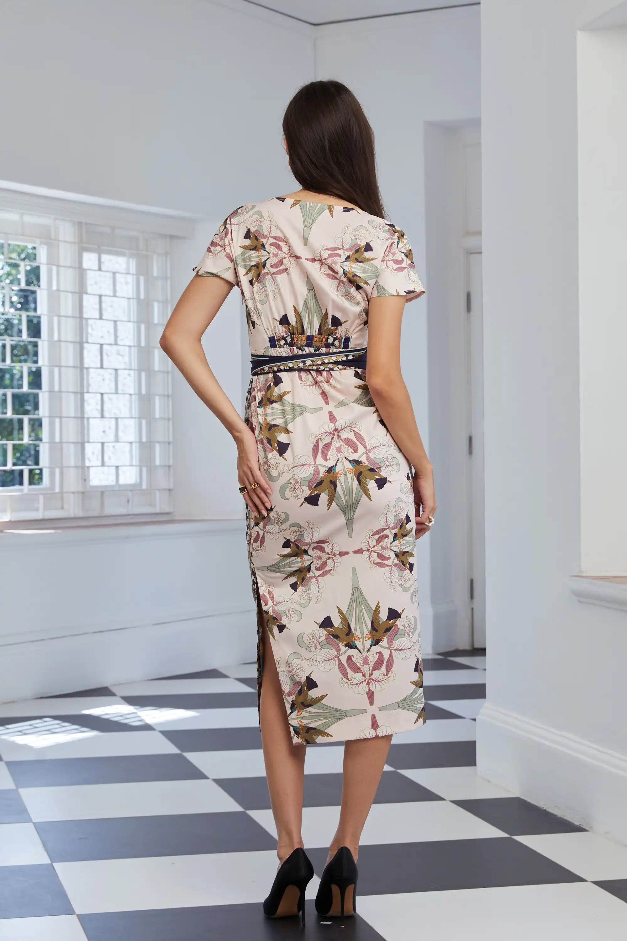 Faux Wrap Pencil Dress (Hummingbird)