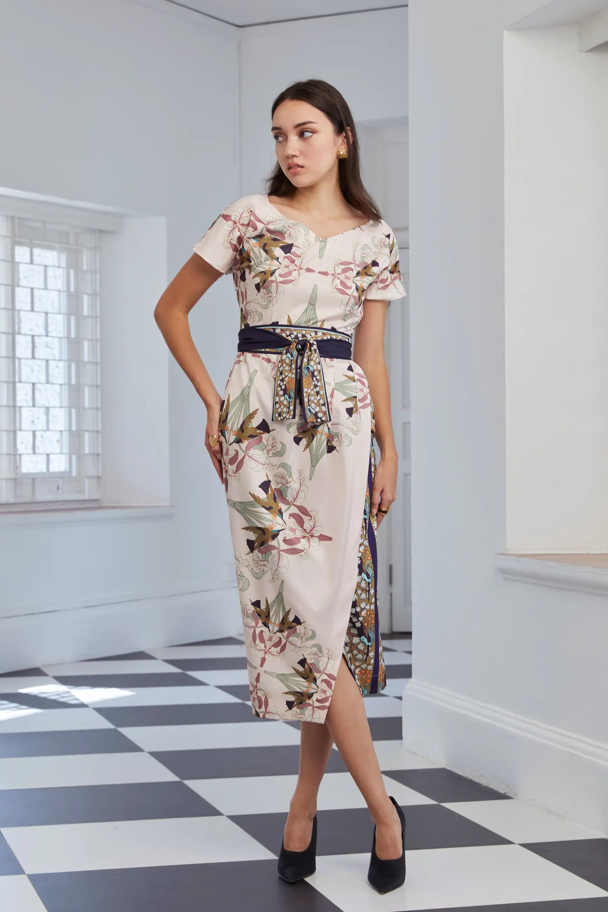 Faux Wrap Pencil Dress (Hummingbird)