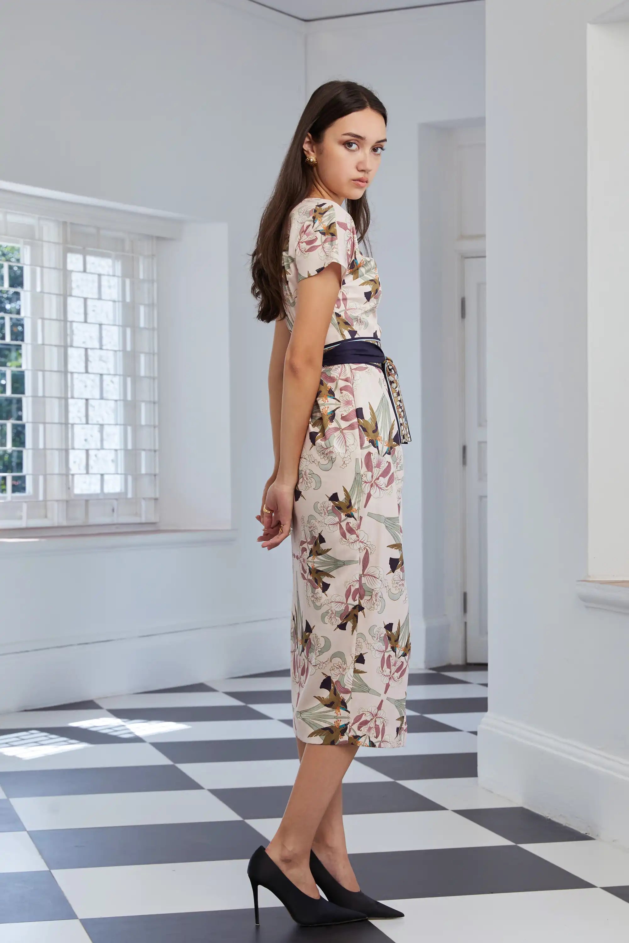 Faux Wrap Pencil Dress (Hummingbird)