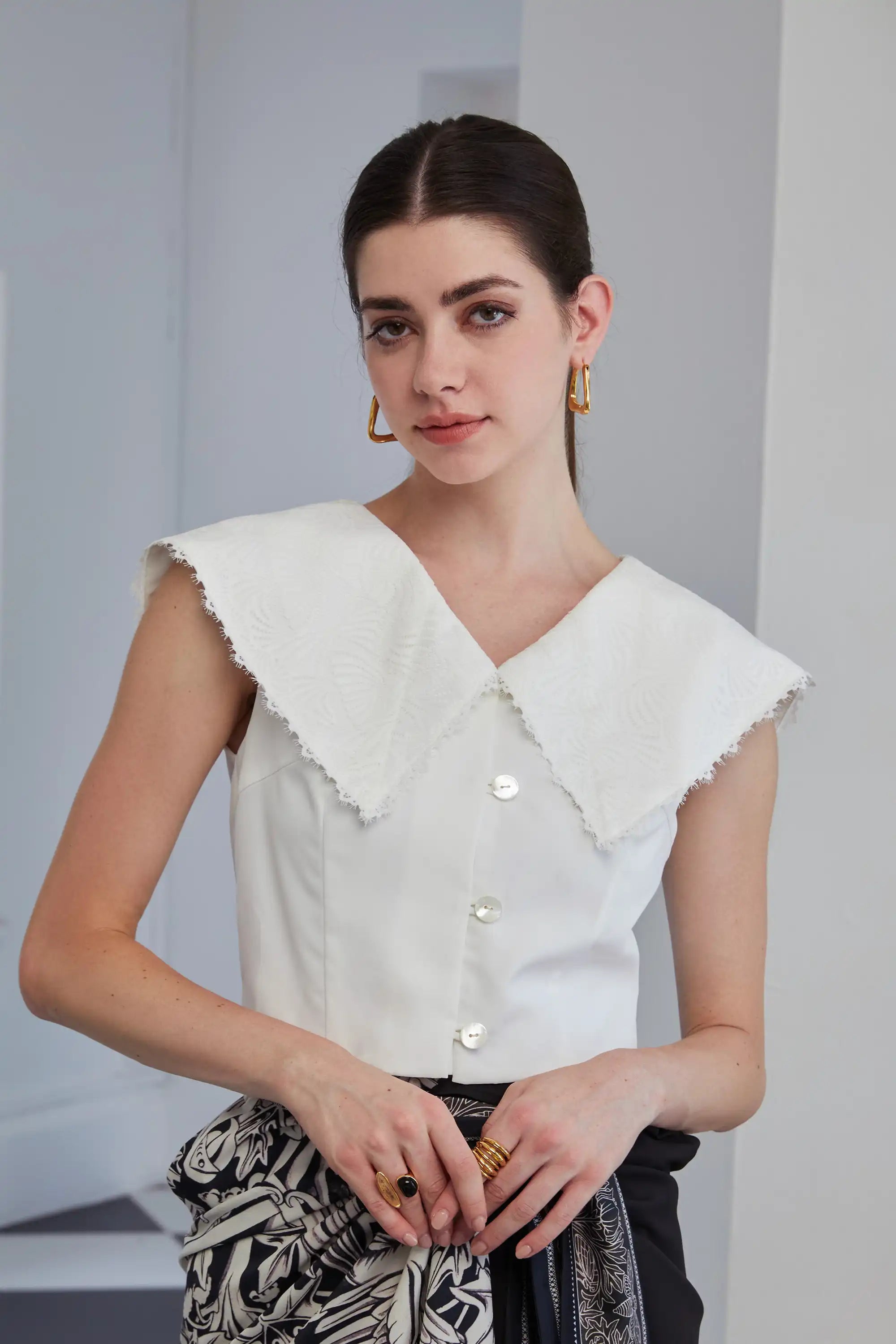 Sailor Collar Cropped Top (White Lace)