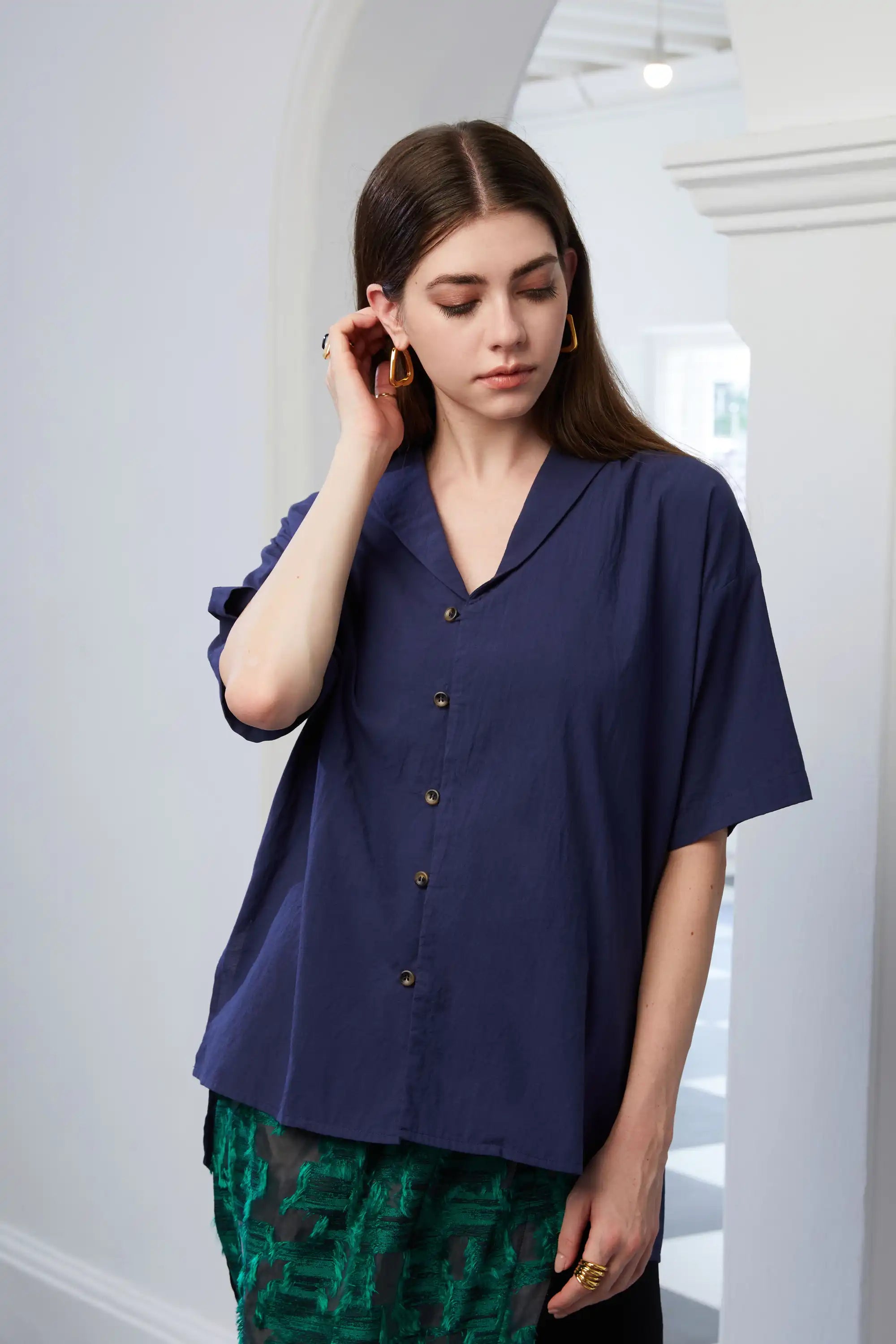 Shawl Collar Shirt (Navy)