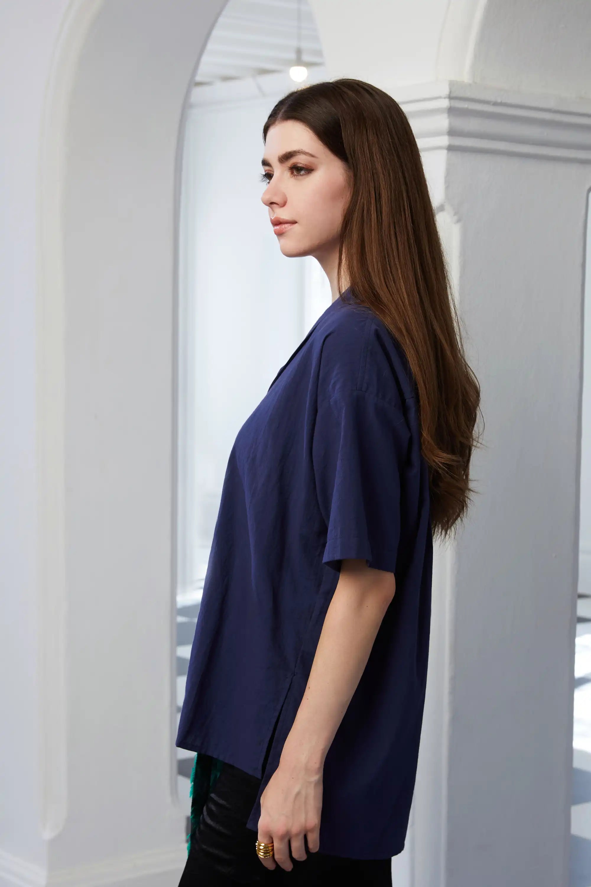 Shawl Collar Shirt (Navy)