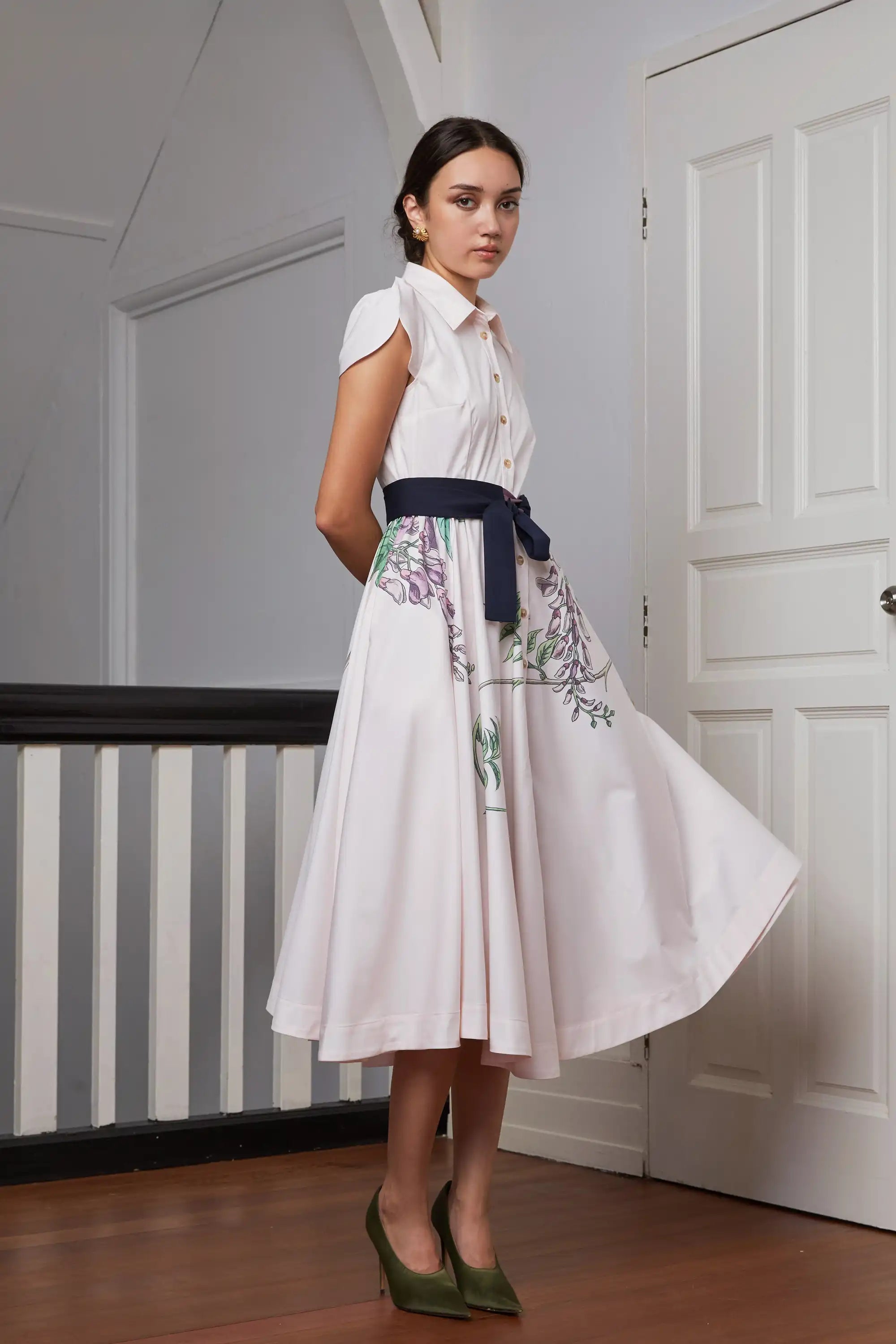 Snowdrop Sleeves Shirtwaist Dress (Wisteria)
