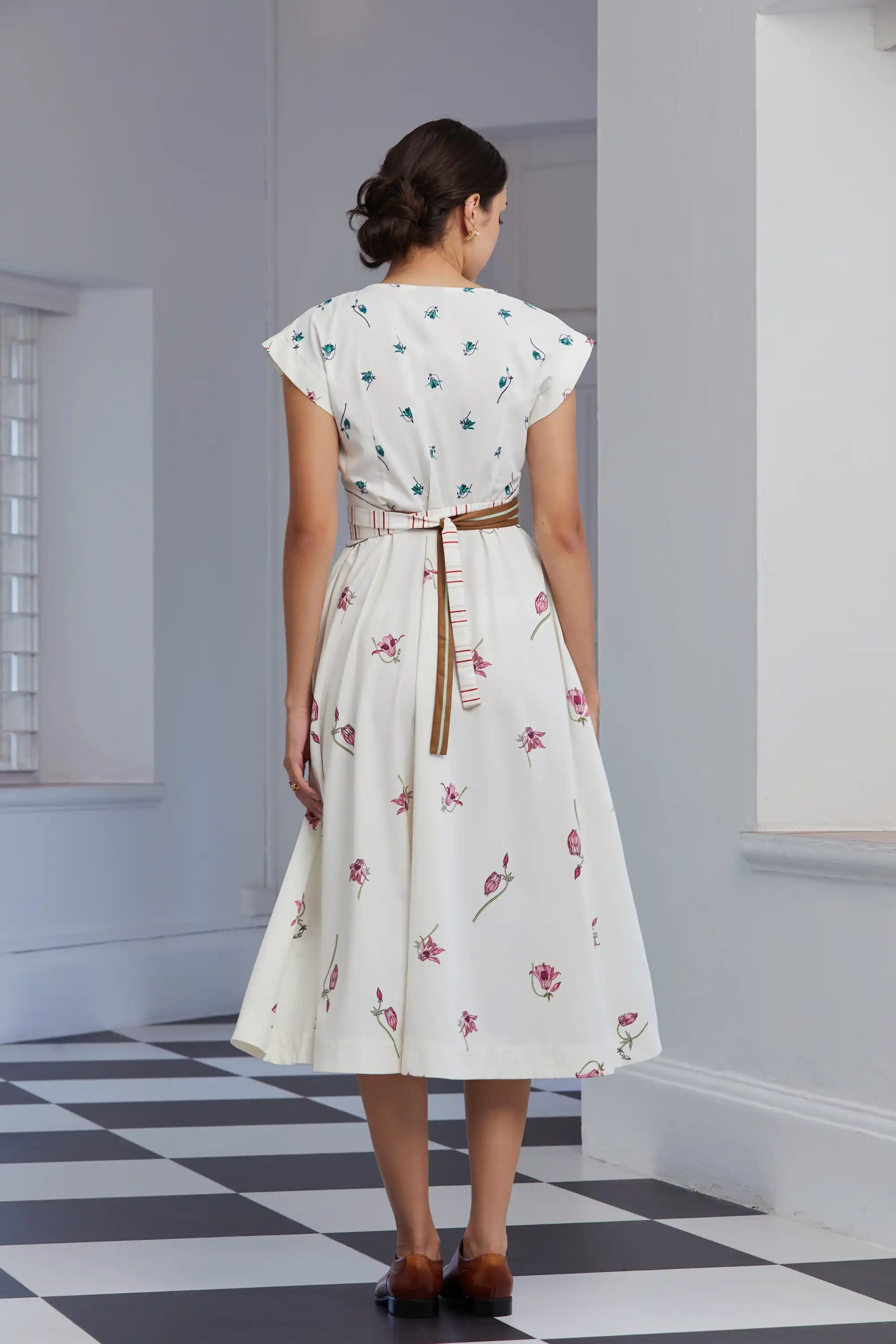 Square Sleeves Obi Dress (Aquilegia)