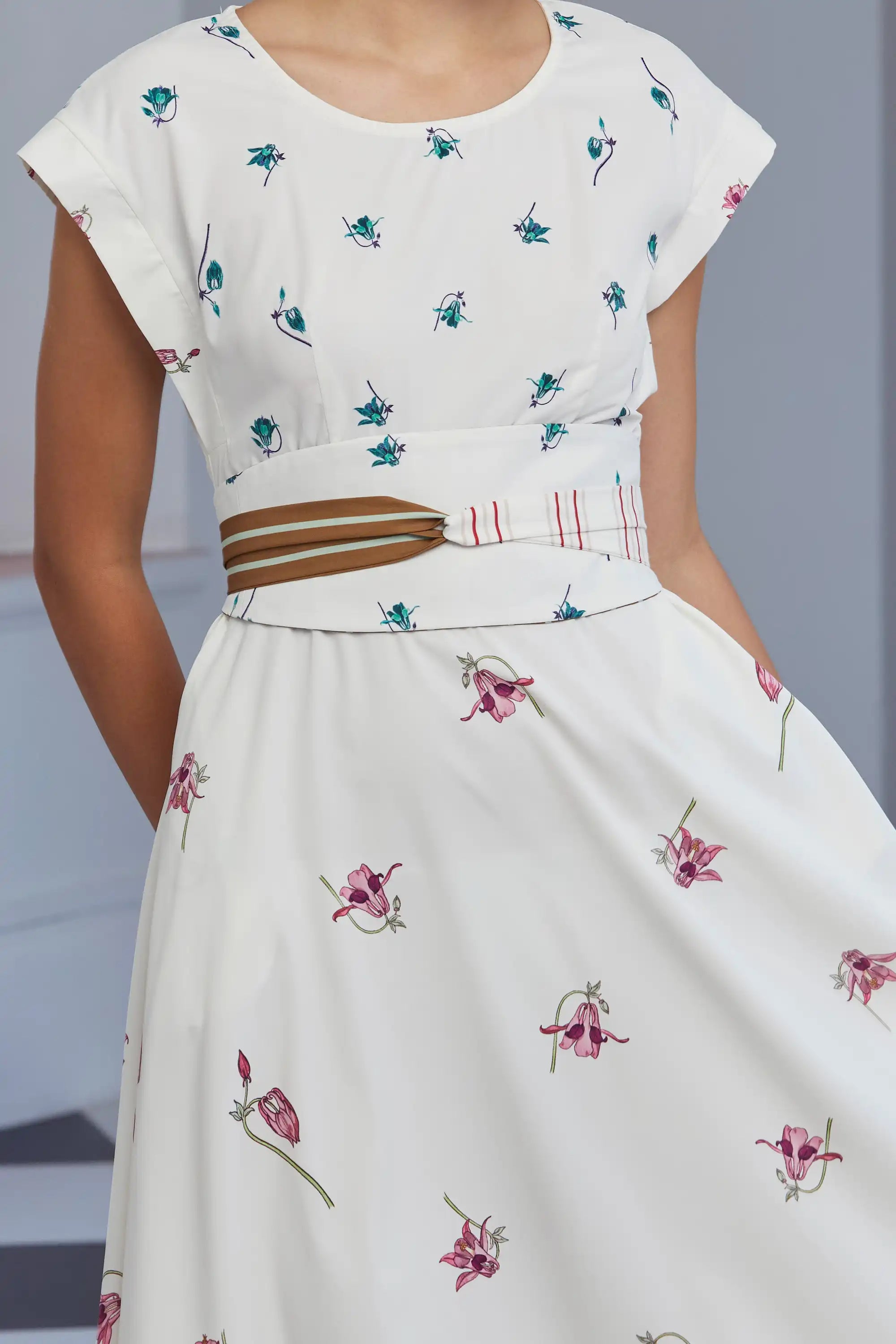 Square Sleeves Obi Dress (Aquilegia)