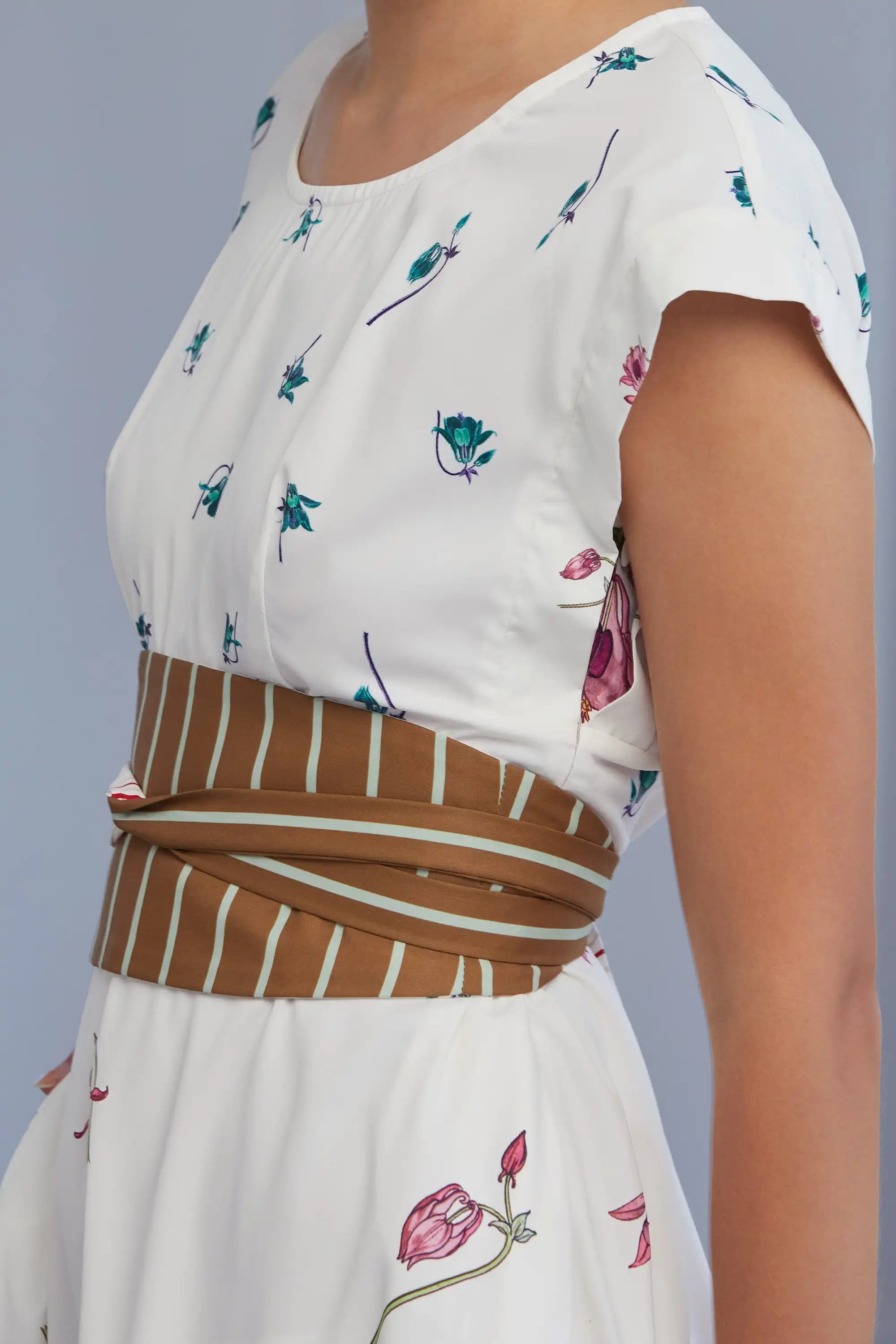 Square Sleeves Obi Dress (Aquilegia)