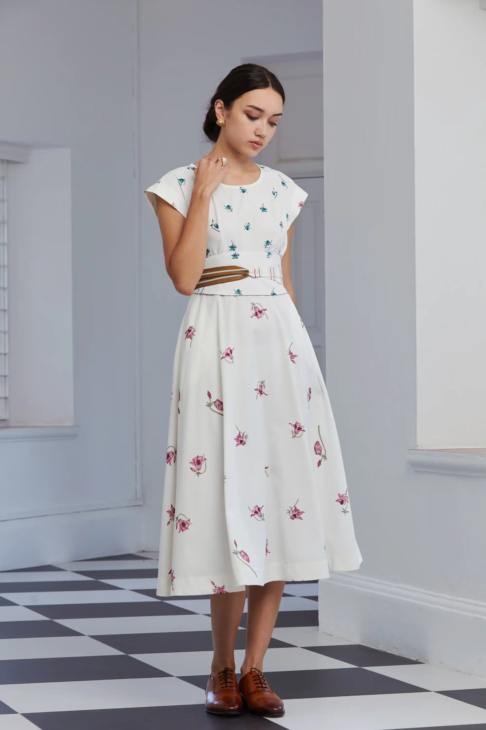 Square Sleeves Obi Dress (Aquilegia)