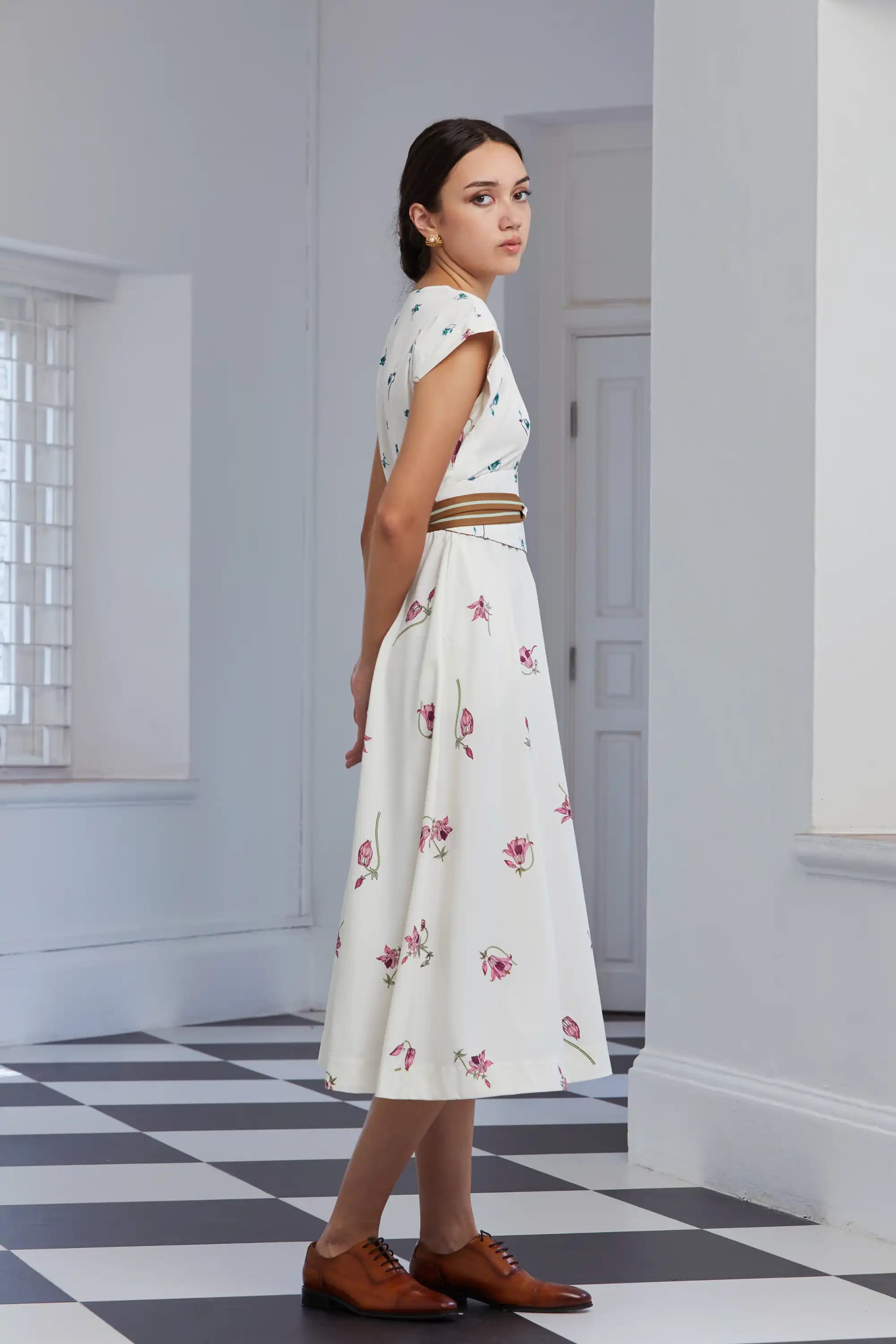 Square Sleeves Obi Dress (Aquilegia)