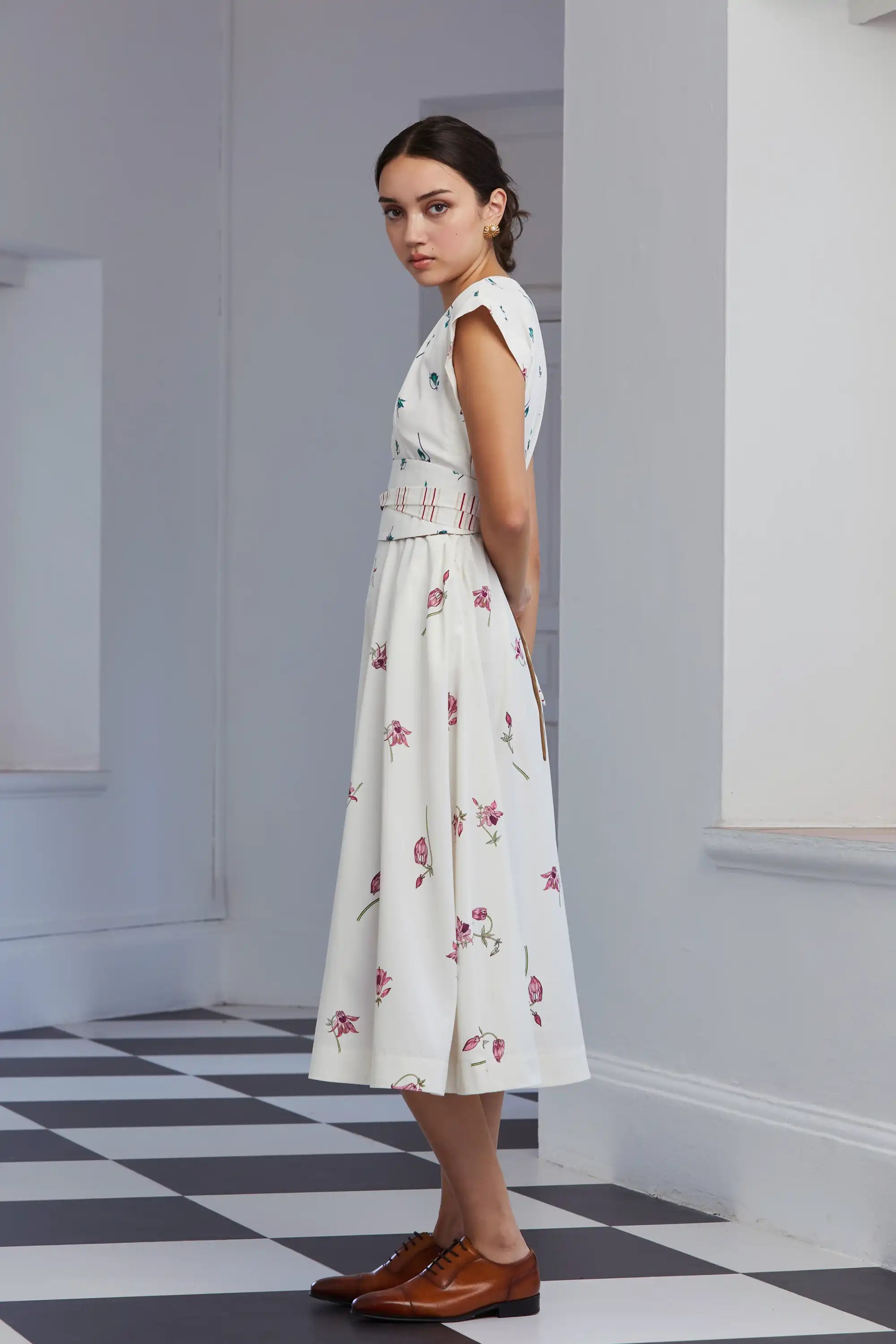 Square Sleeves Obi Dress (Aquilegia)