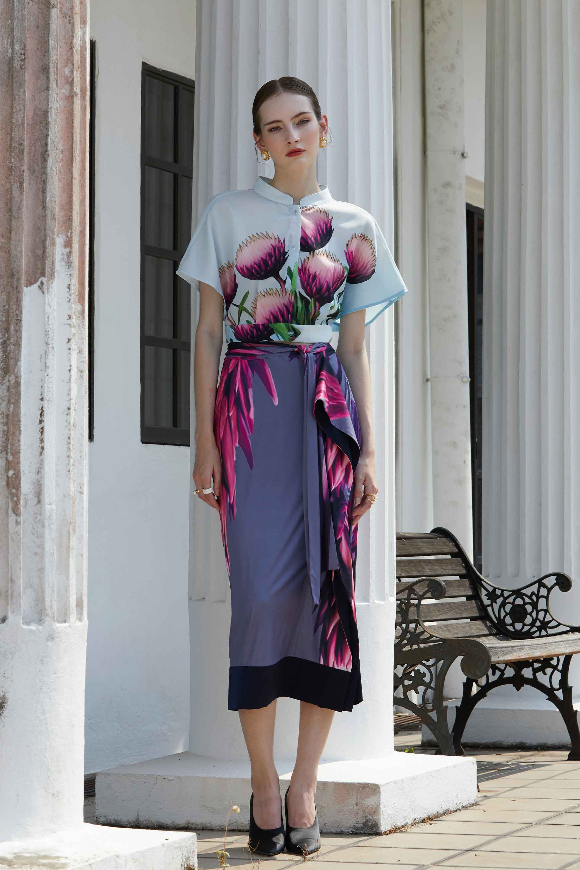 Draped Pencil Midi Skirt (Memory)