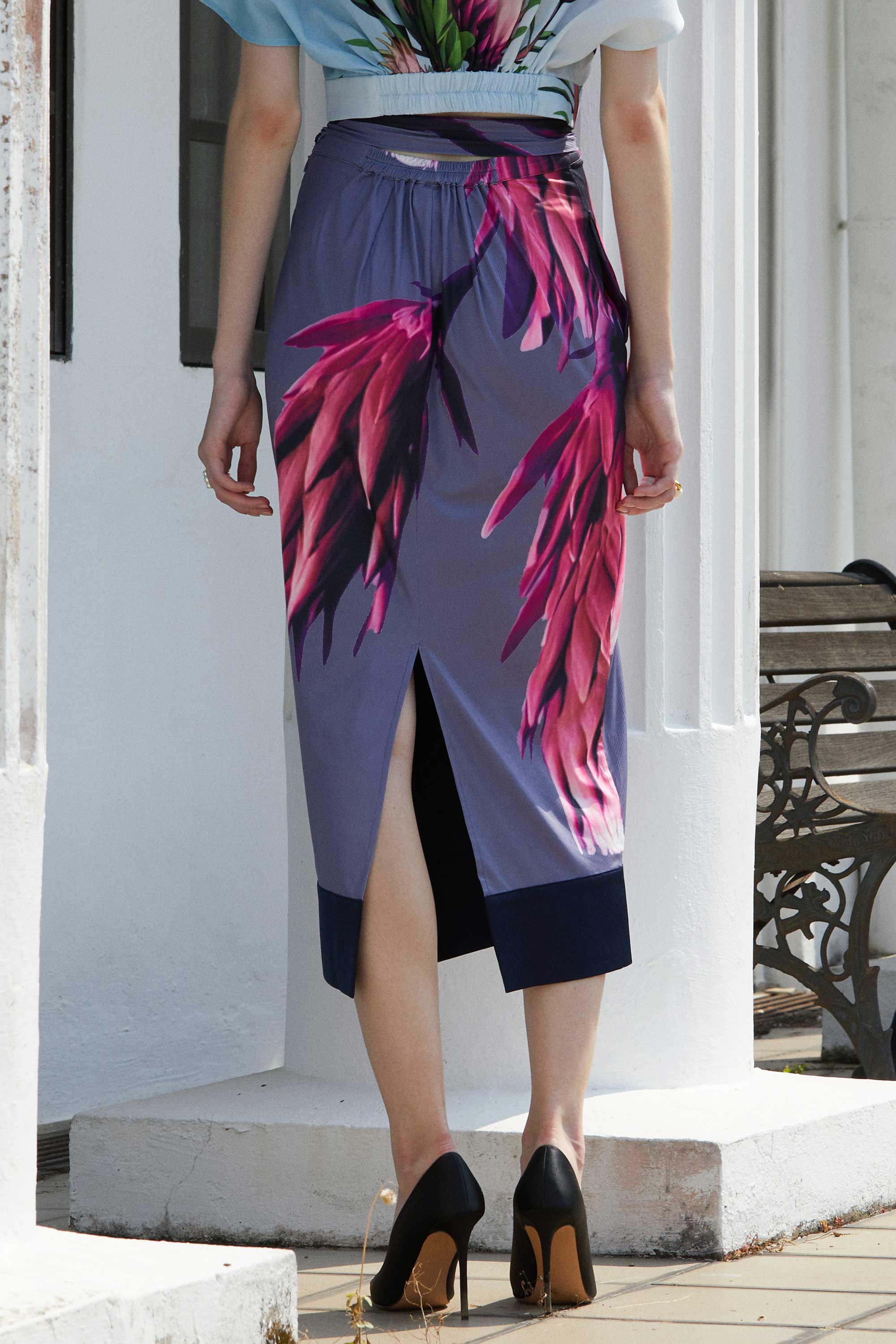 Draped Pencil Midi Skirt (Memory)