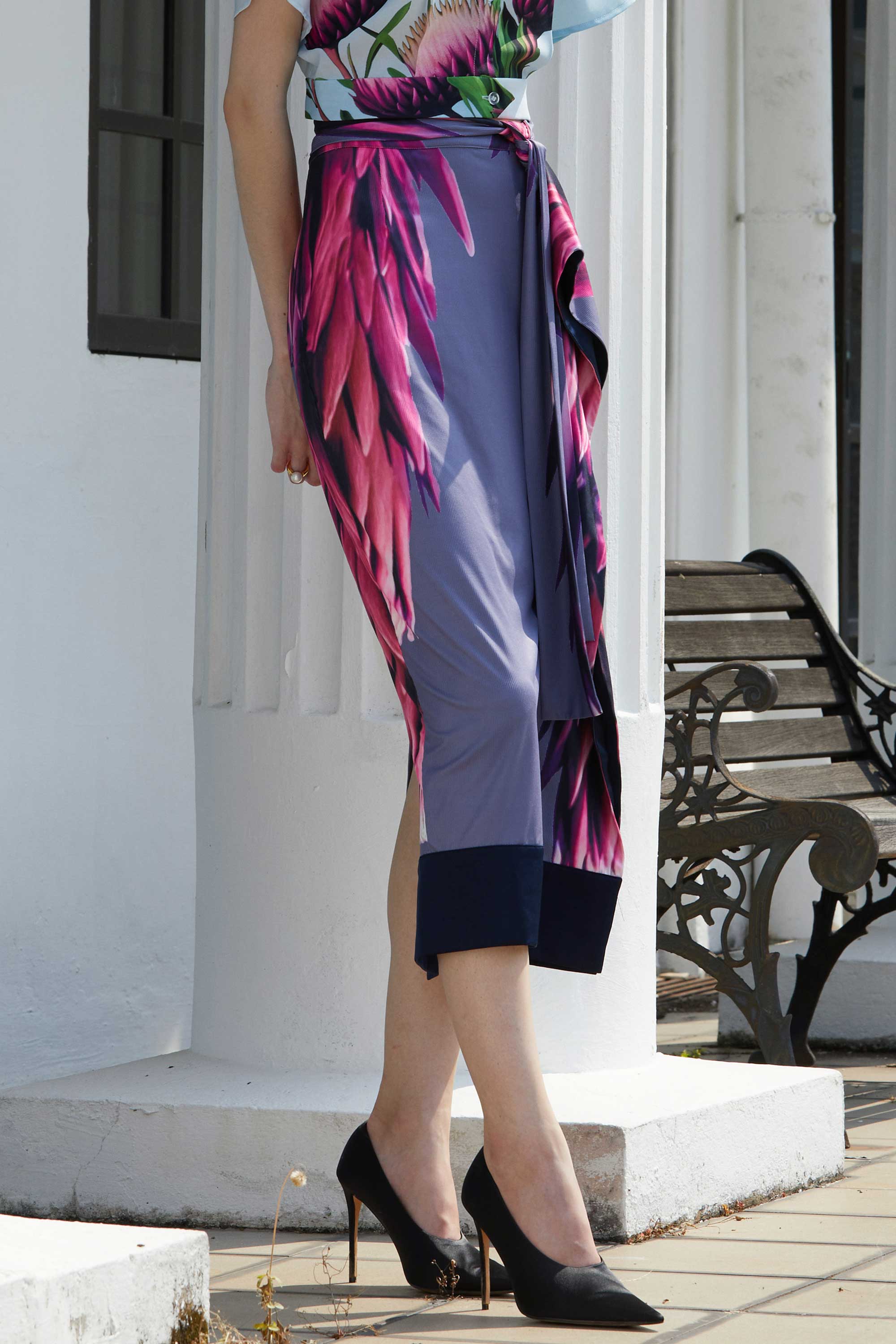 Draped Pencil Midi Skirt (Memory)