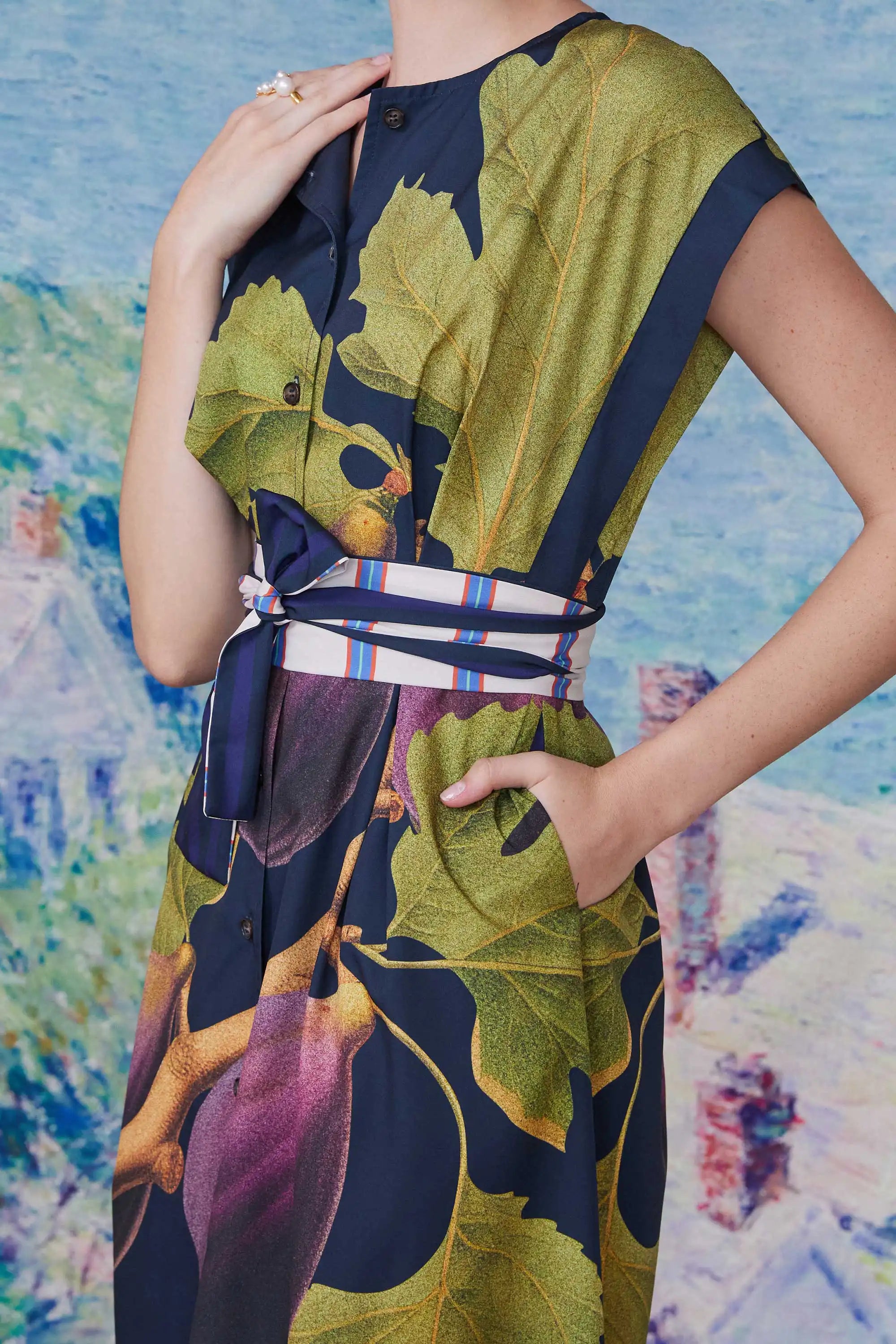 Box Pleats Cinch Tea Dress (Fig)