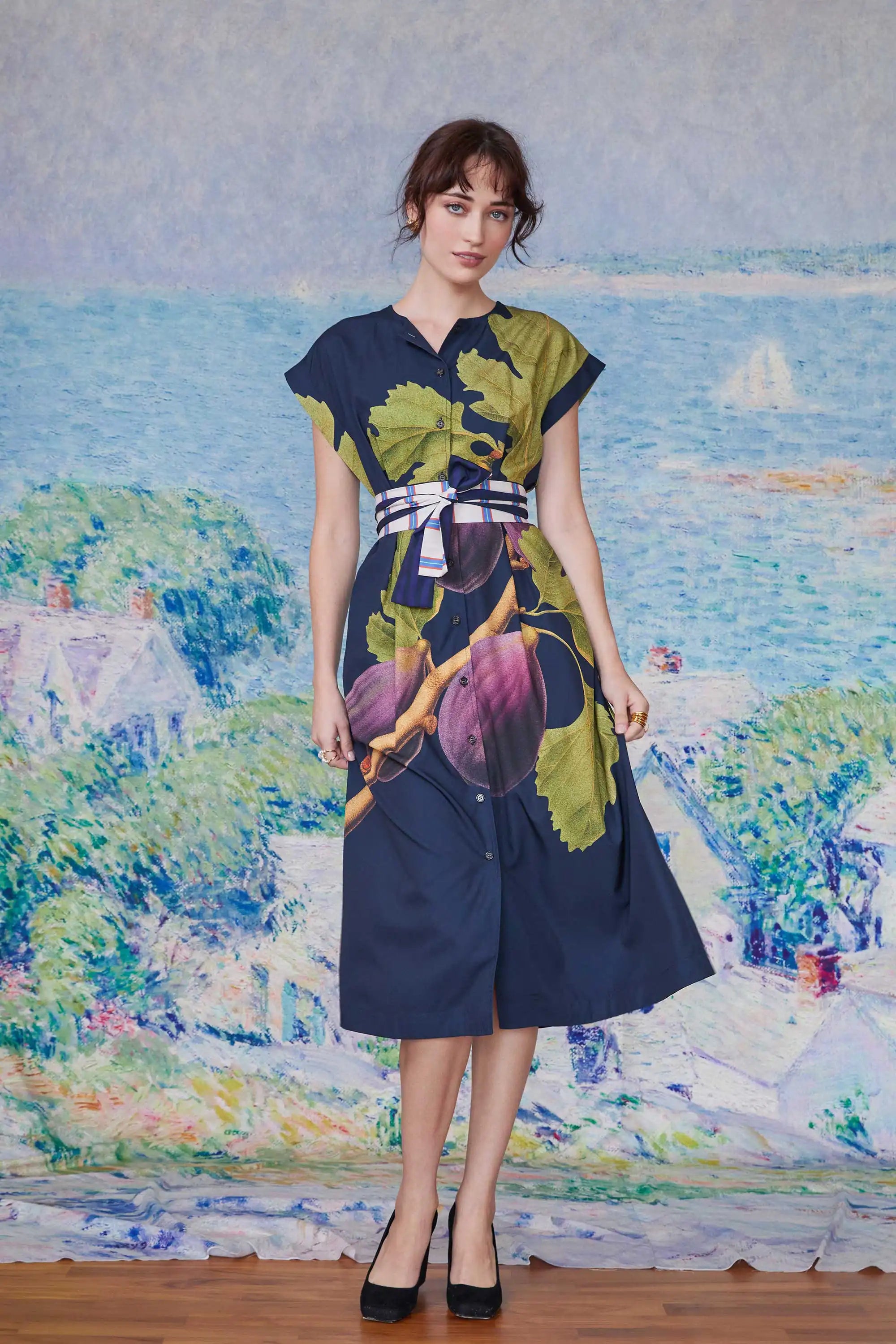Box Pleats Cinch Tea Dress (Fig)