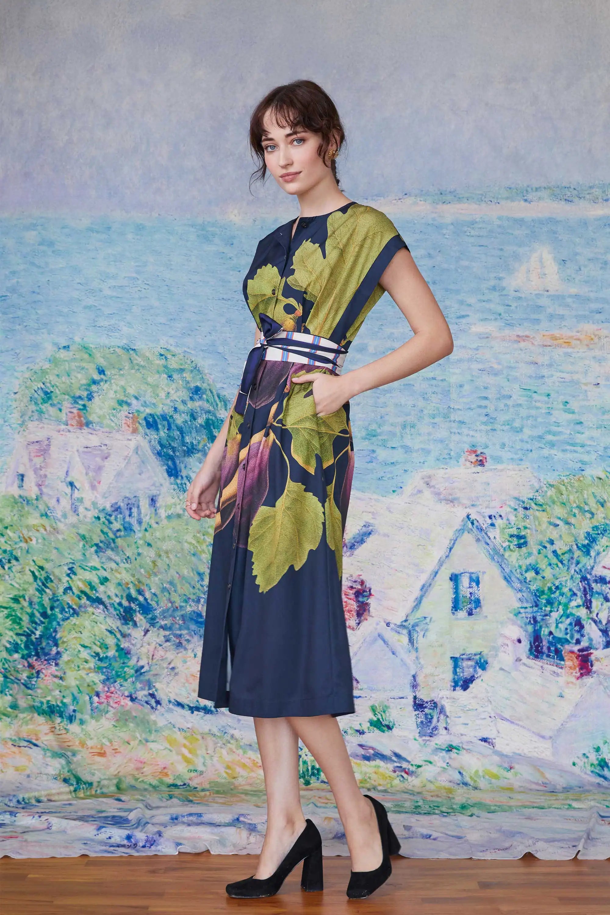 Box Pleats Cinch Tea Dress (Fig)