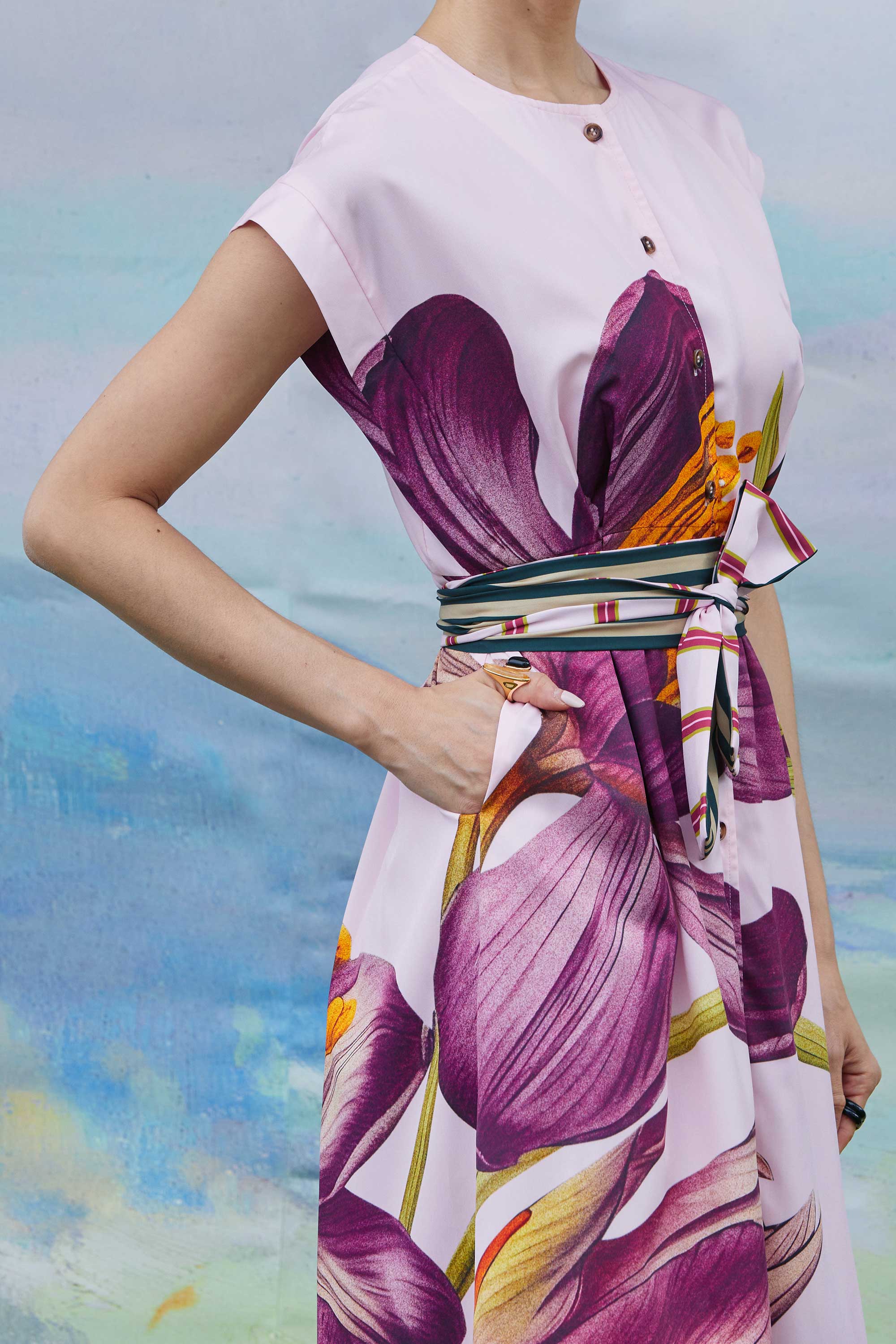 Box Pleats Cinch Tea Dress (Saffron)