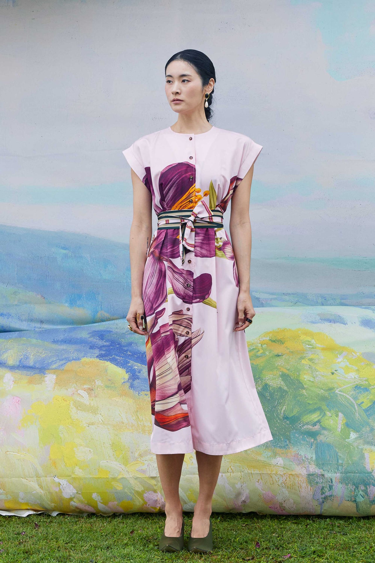 Box Pleats Cinch Tea Dress (Saffron)