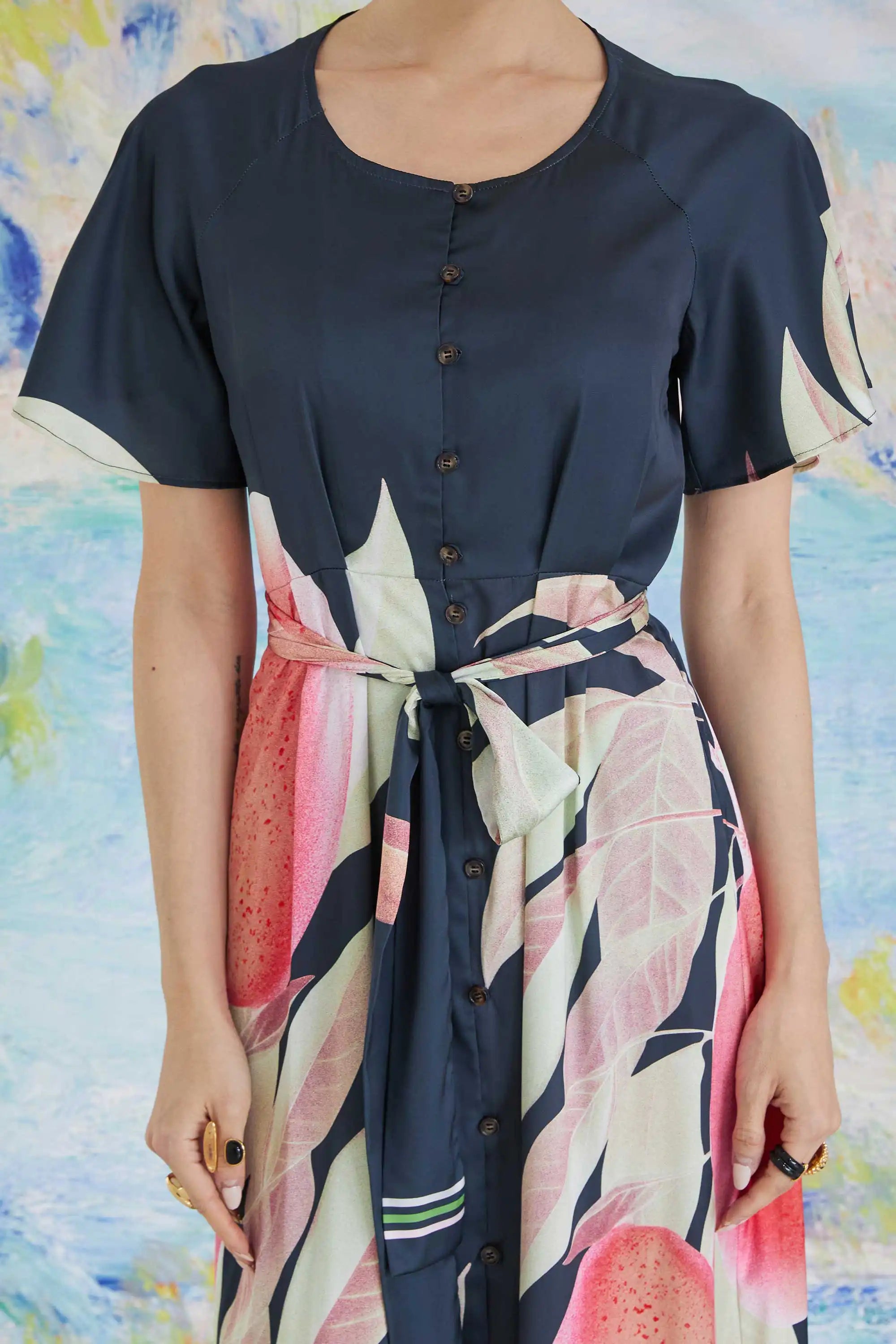 Box Pleats Flutter Sleeves Midi Dress (Mango)