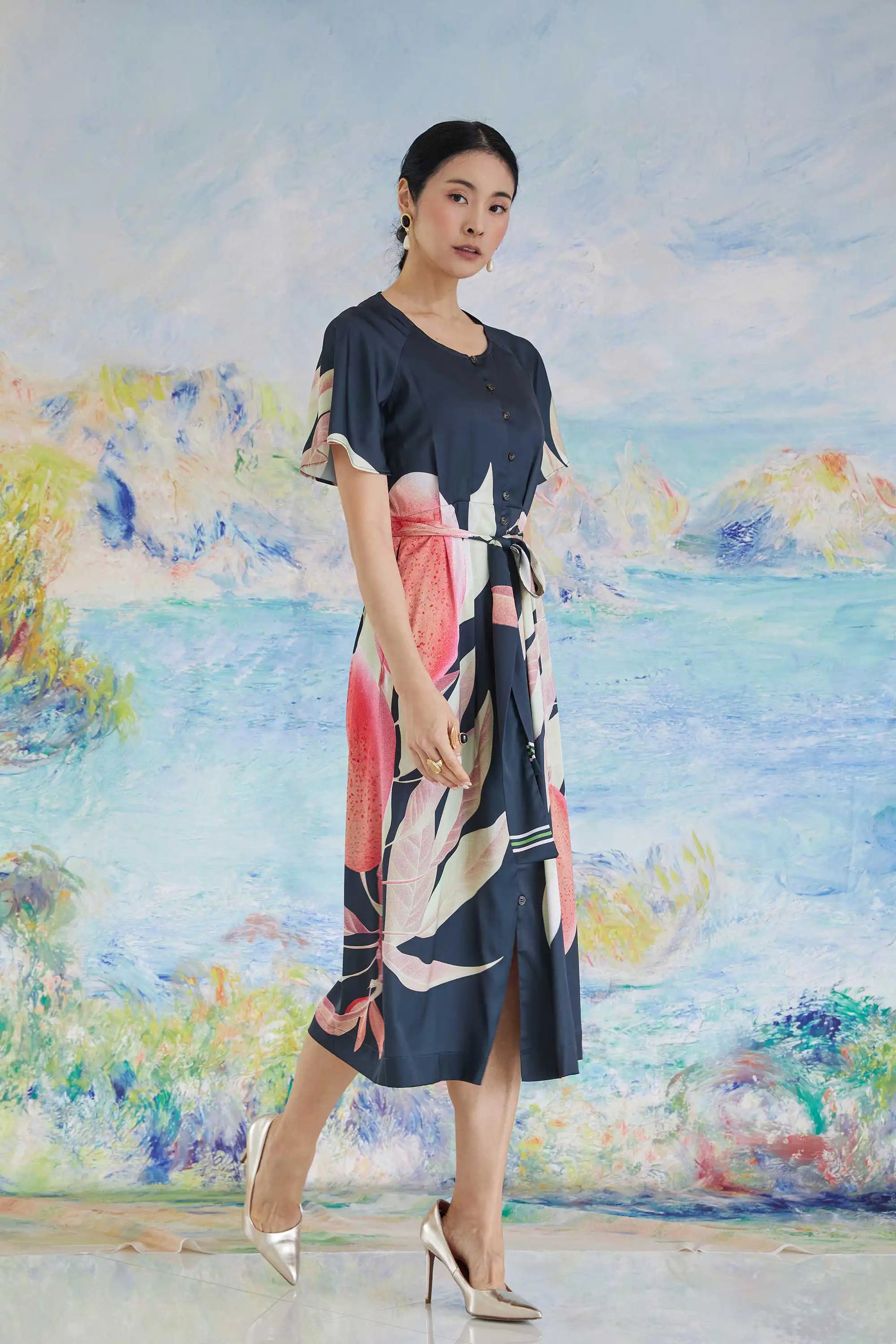 Box Pleats Flutter Sleeves Midi Dress (Mango)