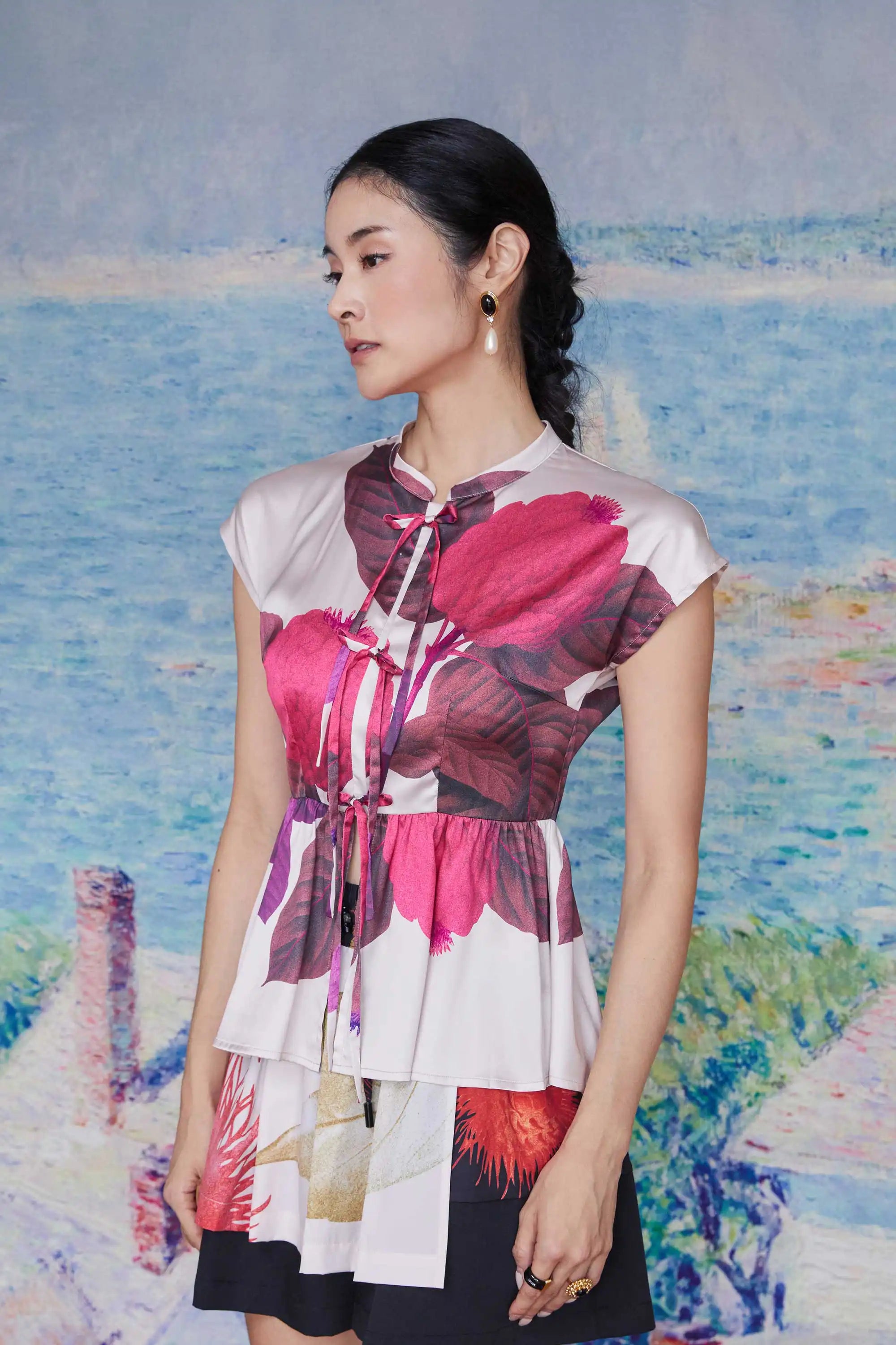 Chinese Collar Tie Top (Custard Apple)