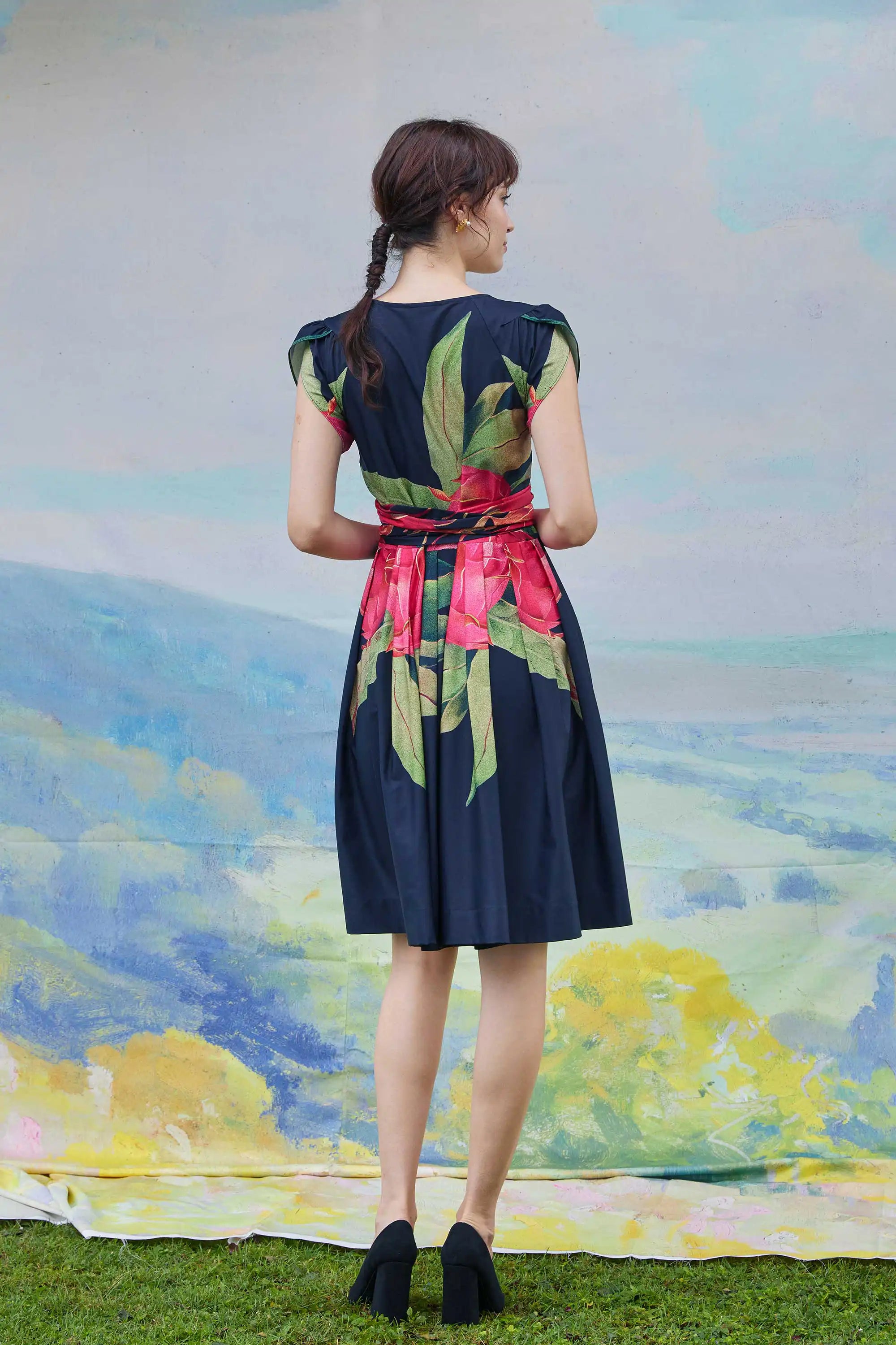 Criss-Cross Tulip Knee Dress (Dragon Fruit)