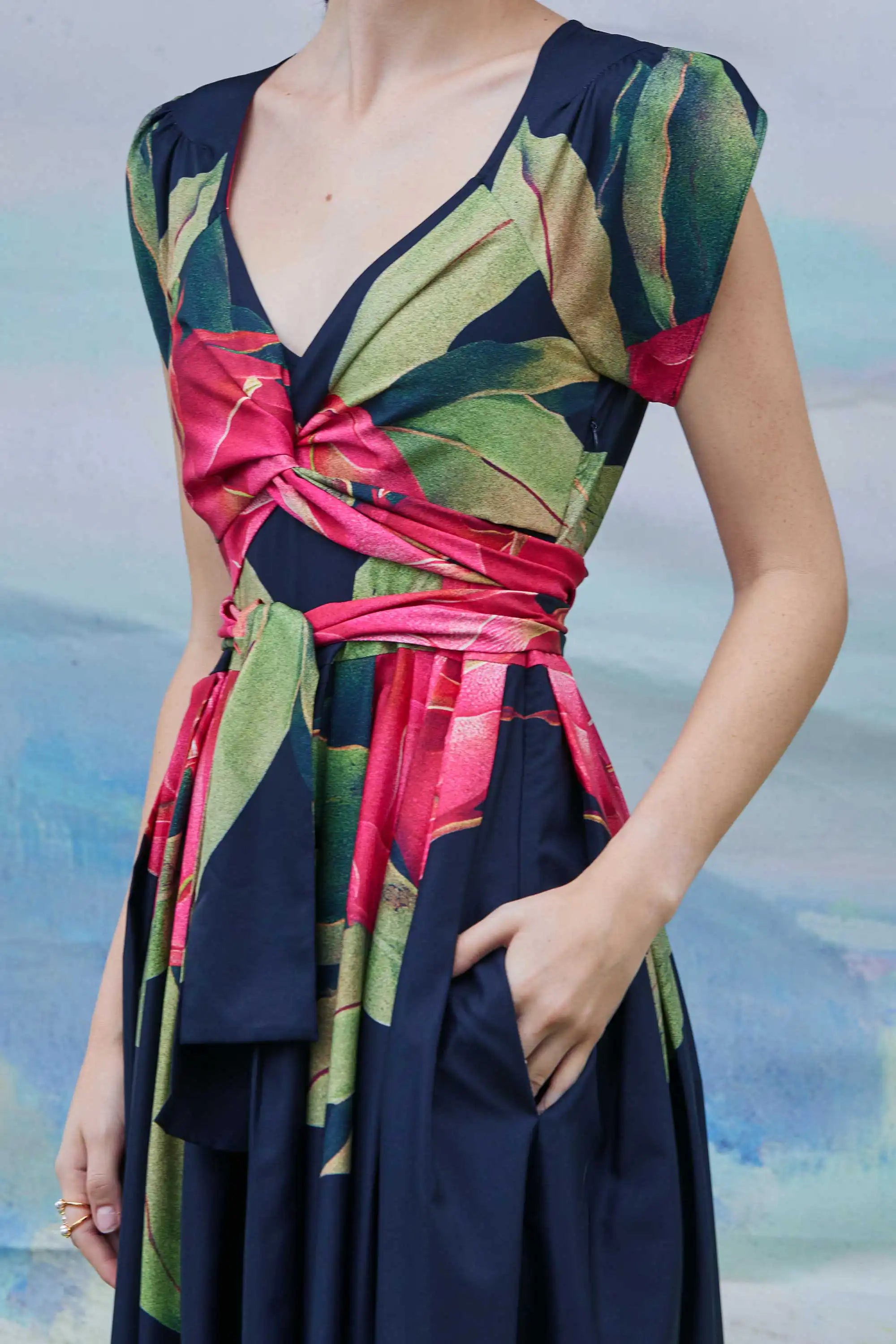 Criss-Cross Tulip Knee Dress (Dragon Fruit)