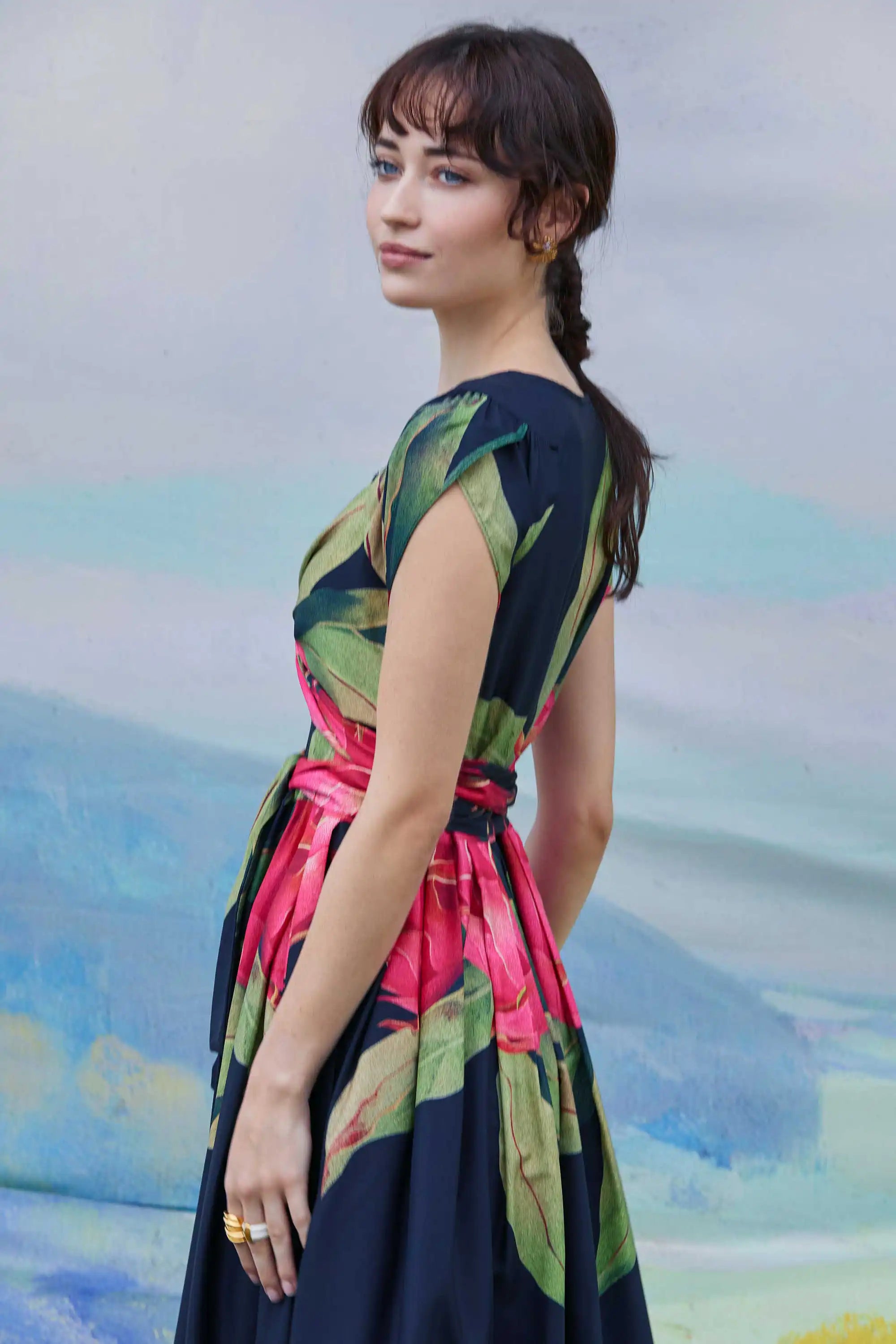 Criss-Cross Tulip Knee Dress (Dragon Fruit)