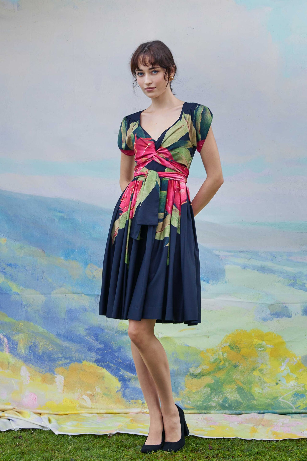 Criss-Cross Tulip Knee Dress (Dragon Fruit)