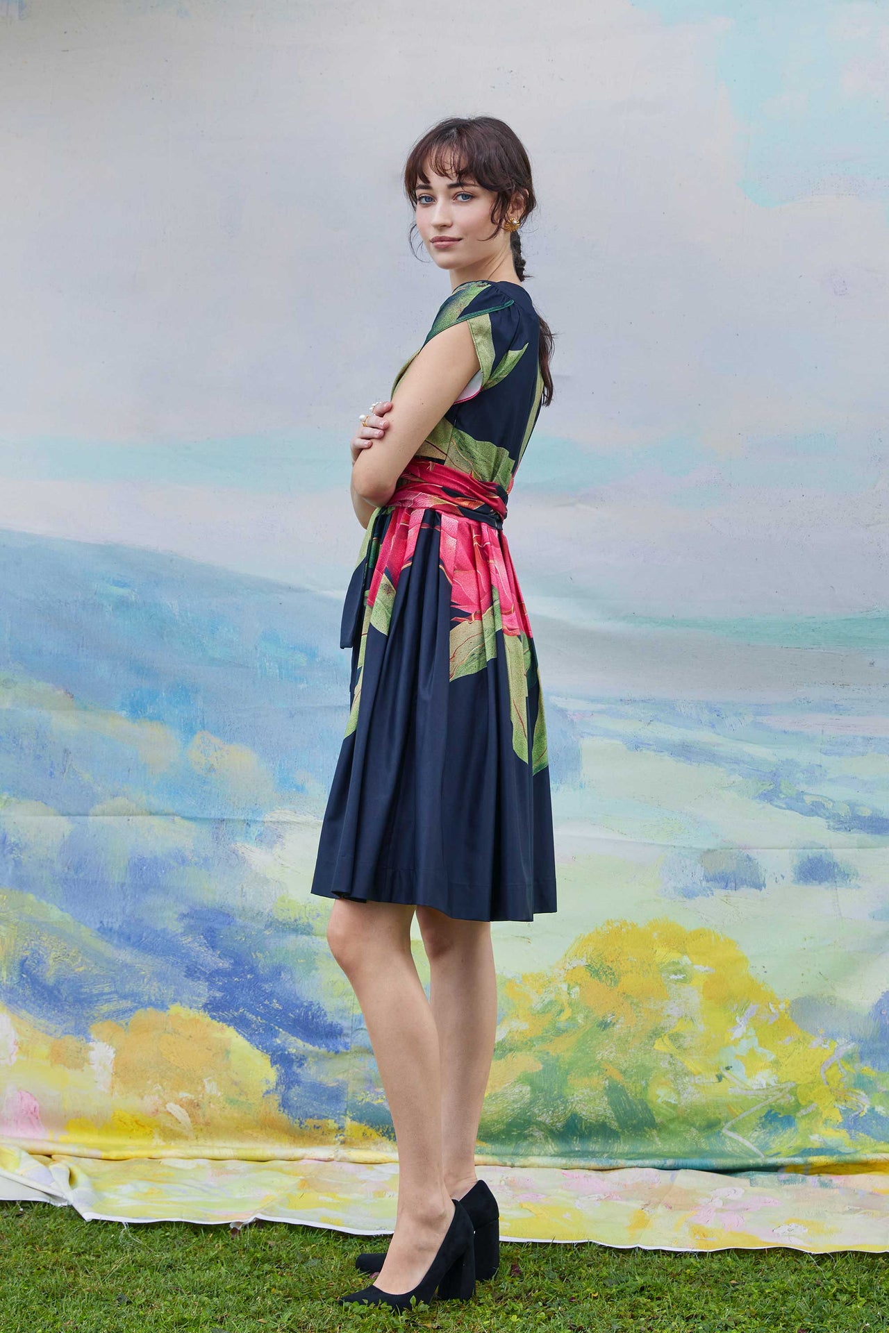 Criss-Cross Tulip Knee Dress (Dragon Fruit)