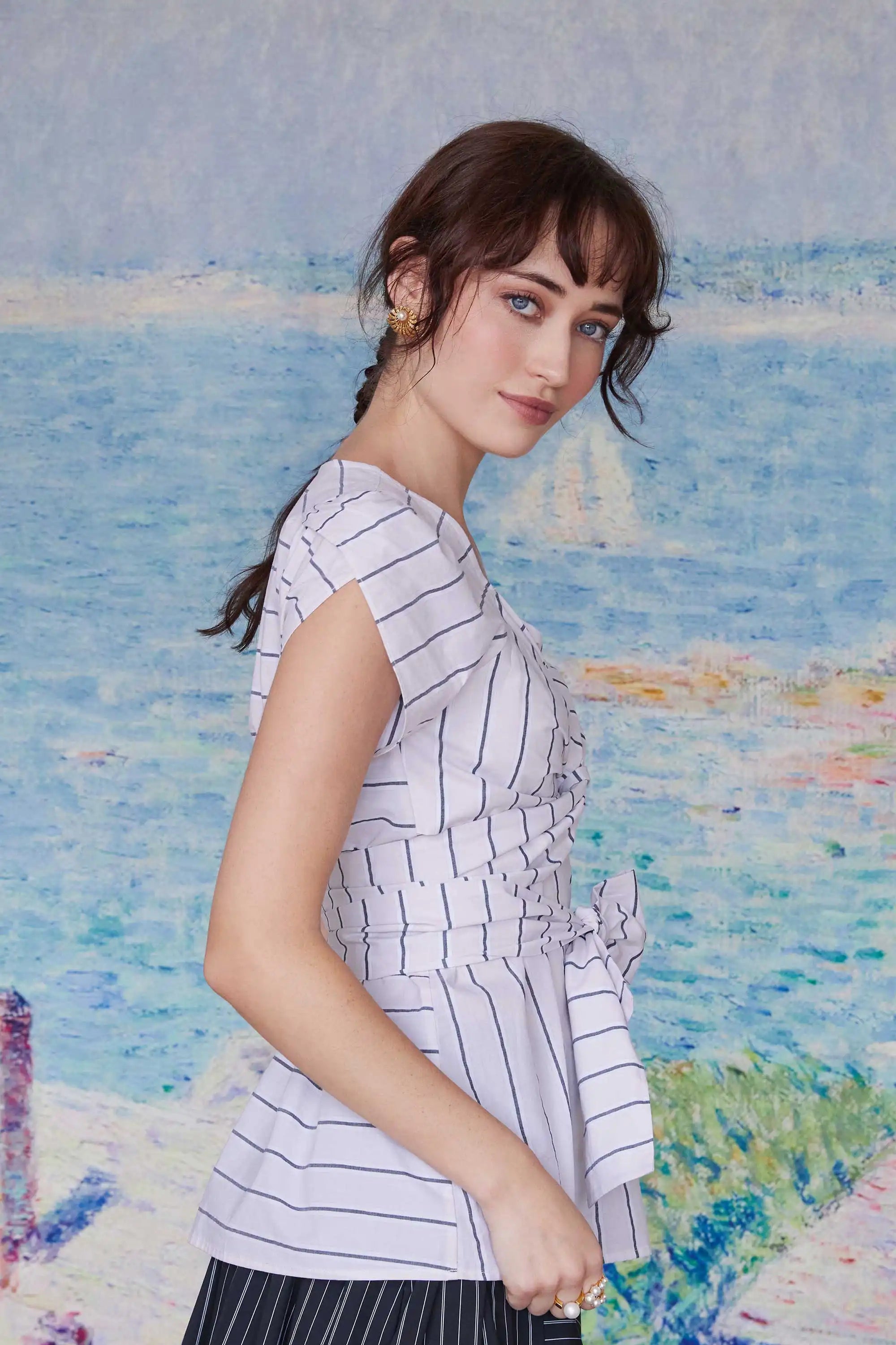 Criss-Cross Tulip Top (Grey Stripes)