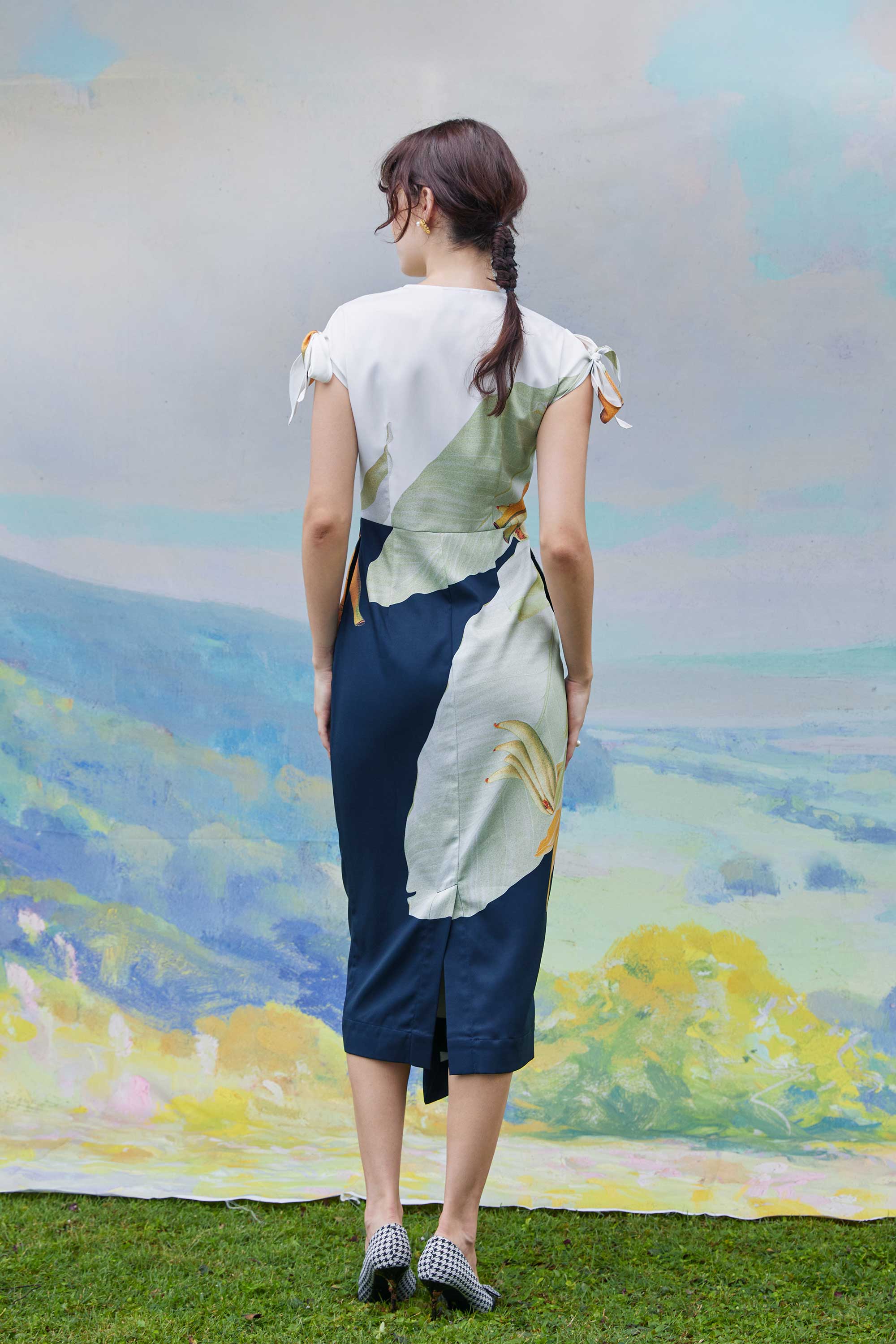 Knotted Sleeves Faux Wrap Midi (Banana)