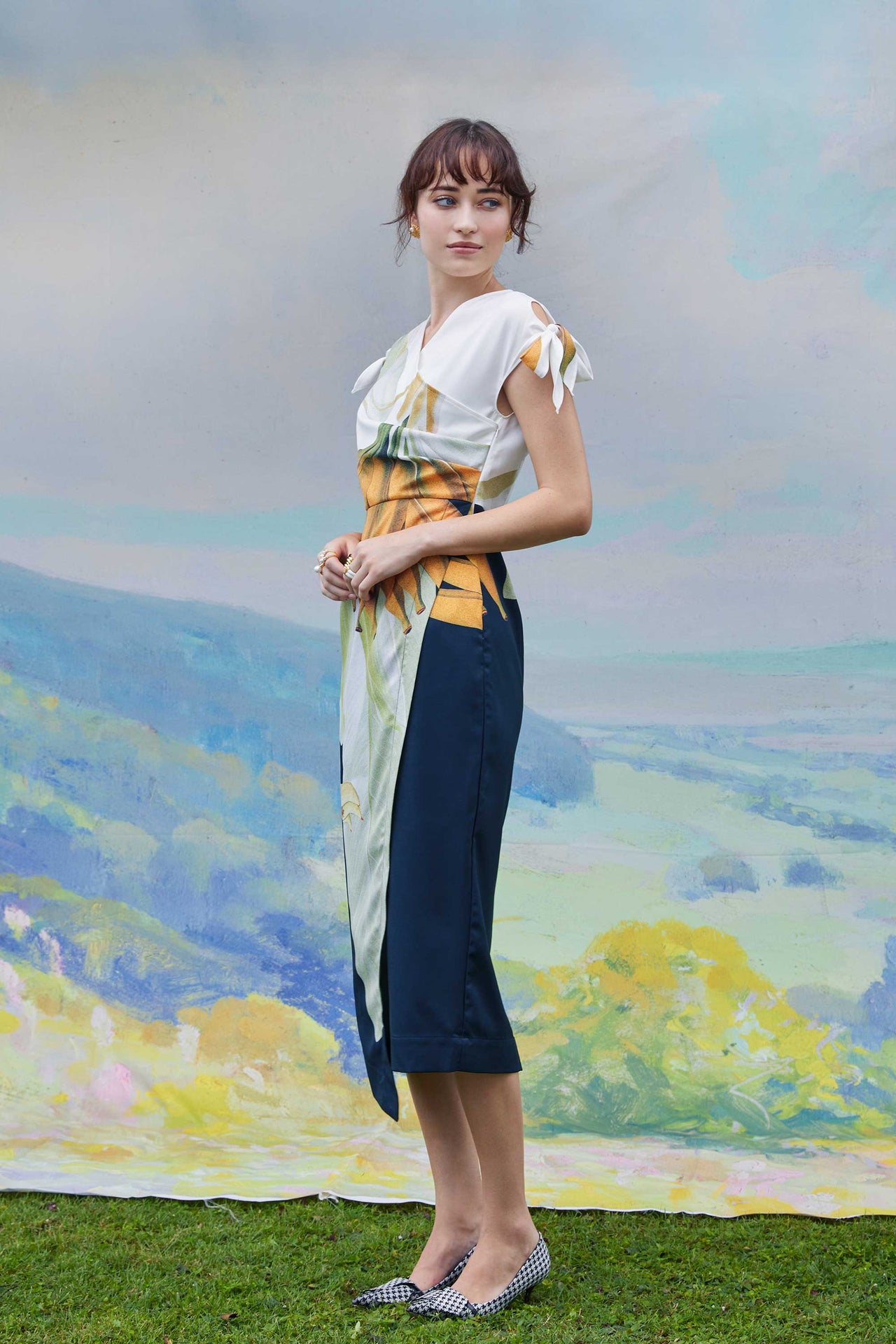 Knotted Sleeves Faux Wrap Midi (Banana)