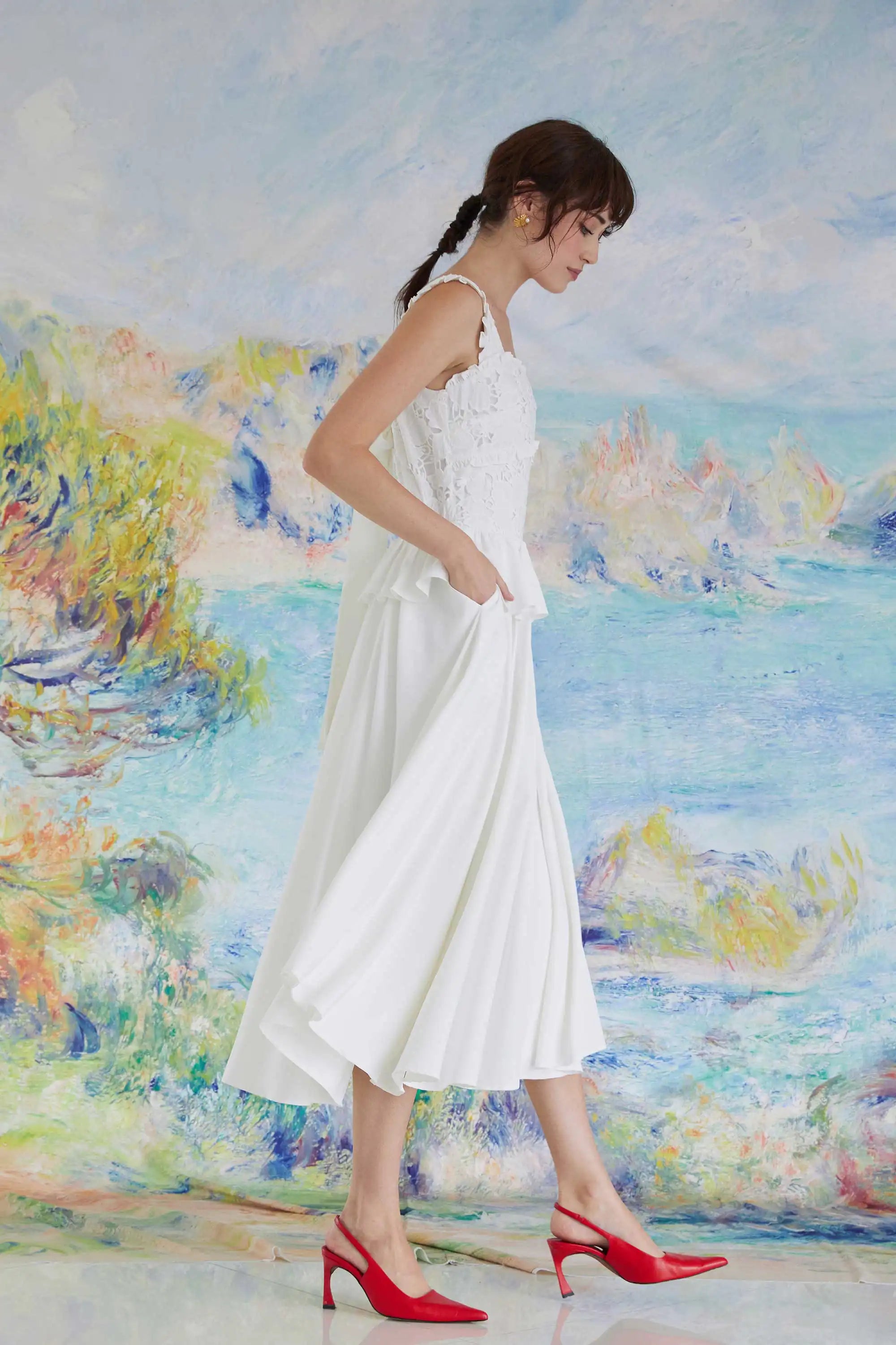 Layered Peplum Tea Dress (White)