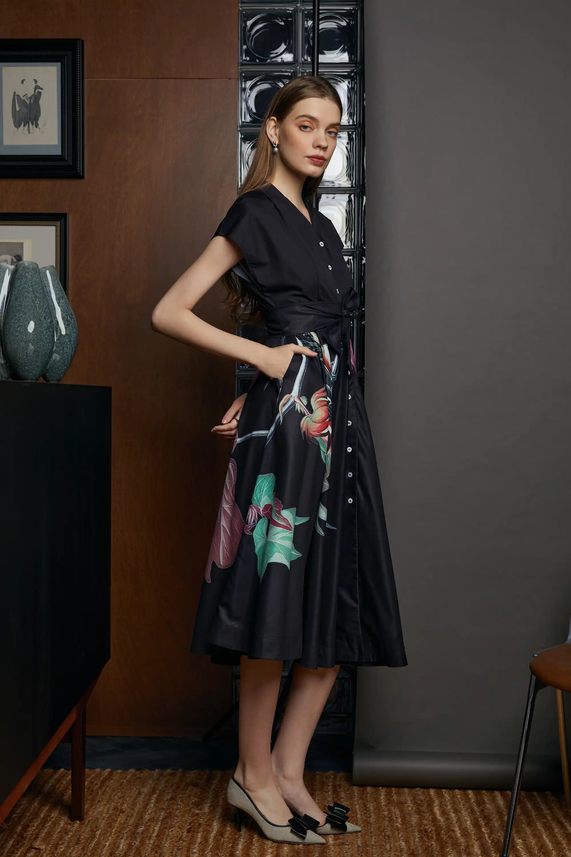 Blended Collar Fit & Flare Dress (Bay-Breasted Warbler)