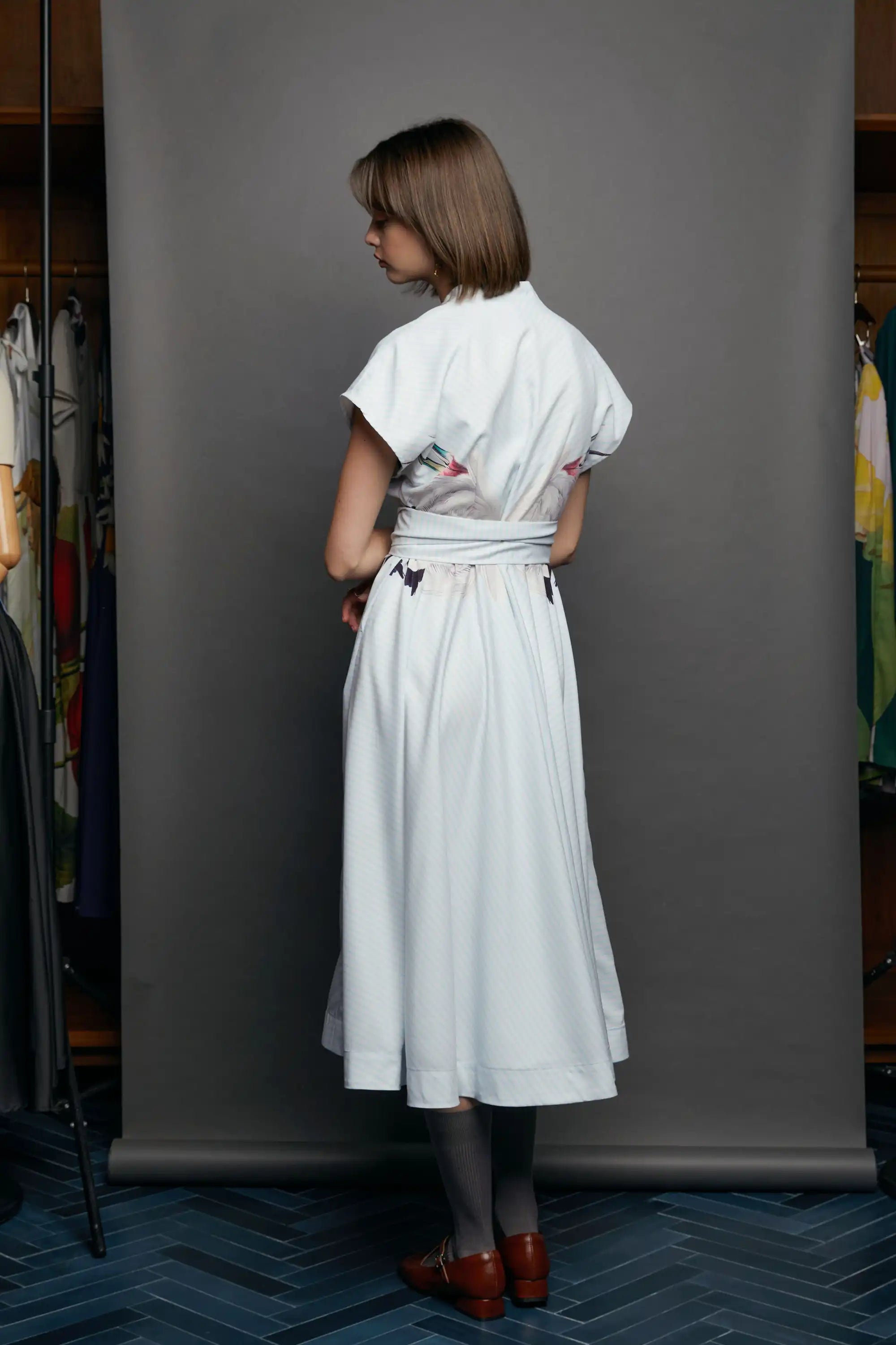 Blended Collar Fit & Flare Dress (Whooping Crane)