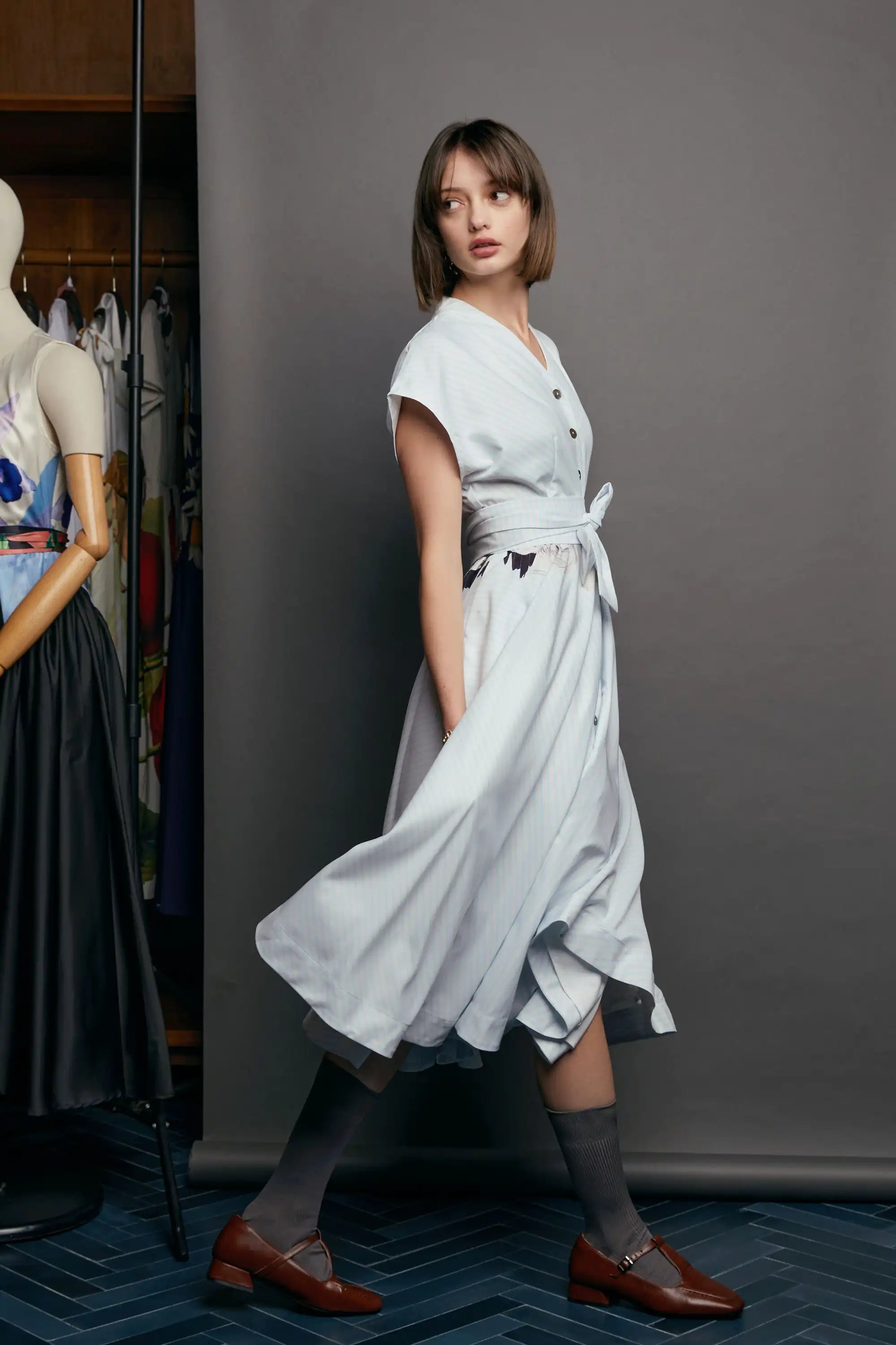 Blended Collar Fit & Flare Dress (Whooping Crane)