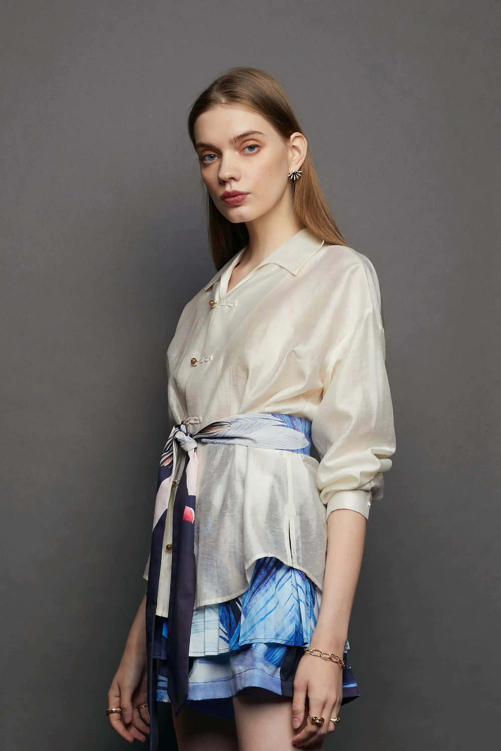 Blouson Sleeves Pankou Top (Mandarin Duck)