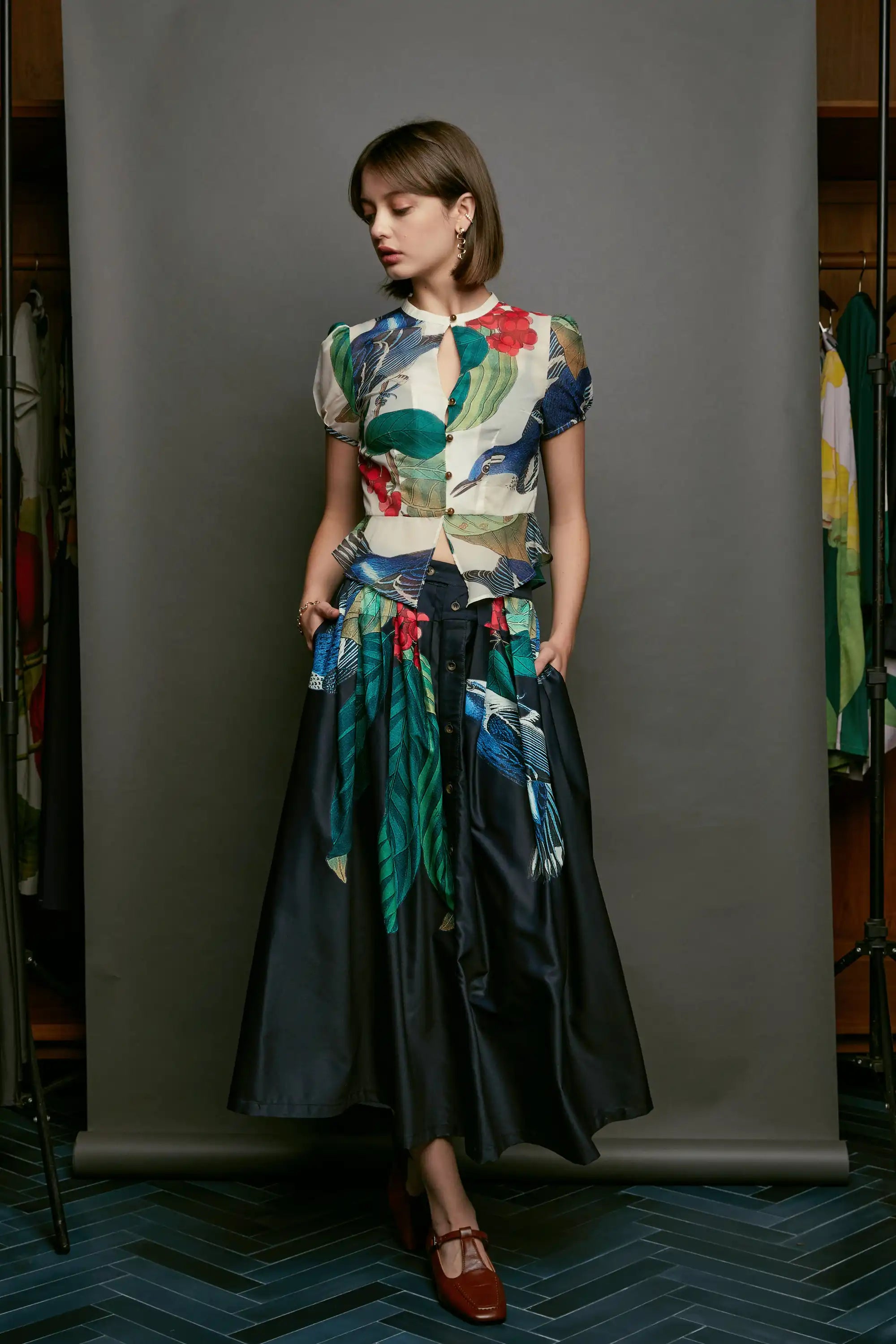 Dual Box Pleat Skirt (Cerulean Warbler)